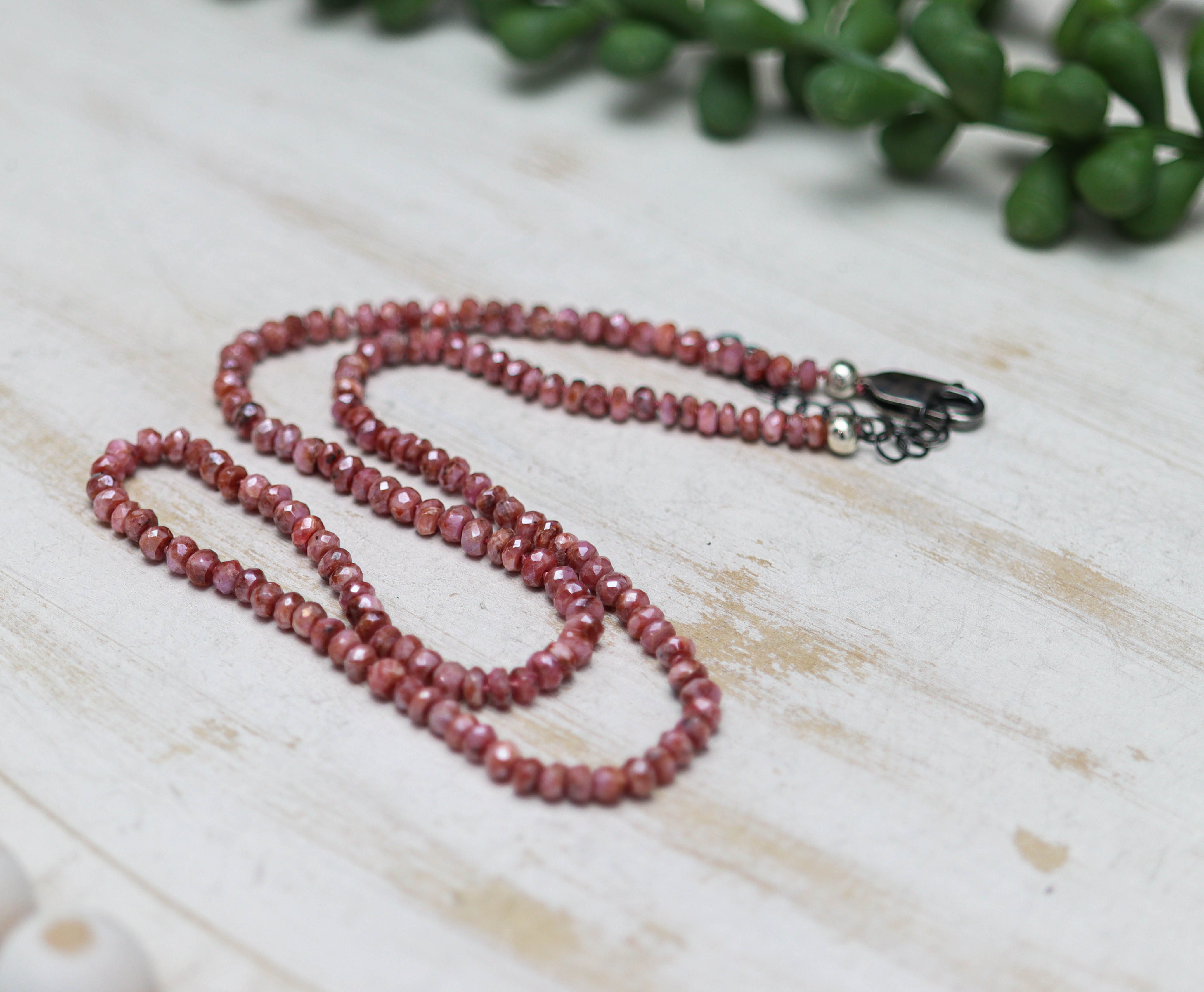Pink Sapphire Hand Knotted Bead Necklace Sterling Silver