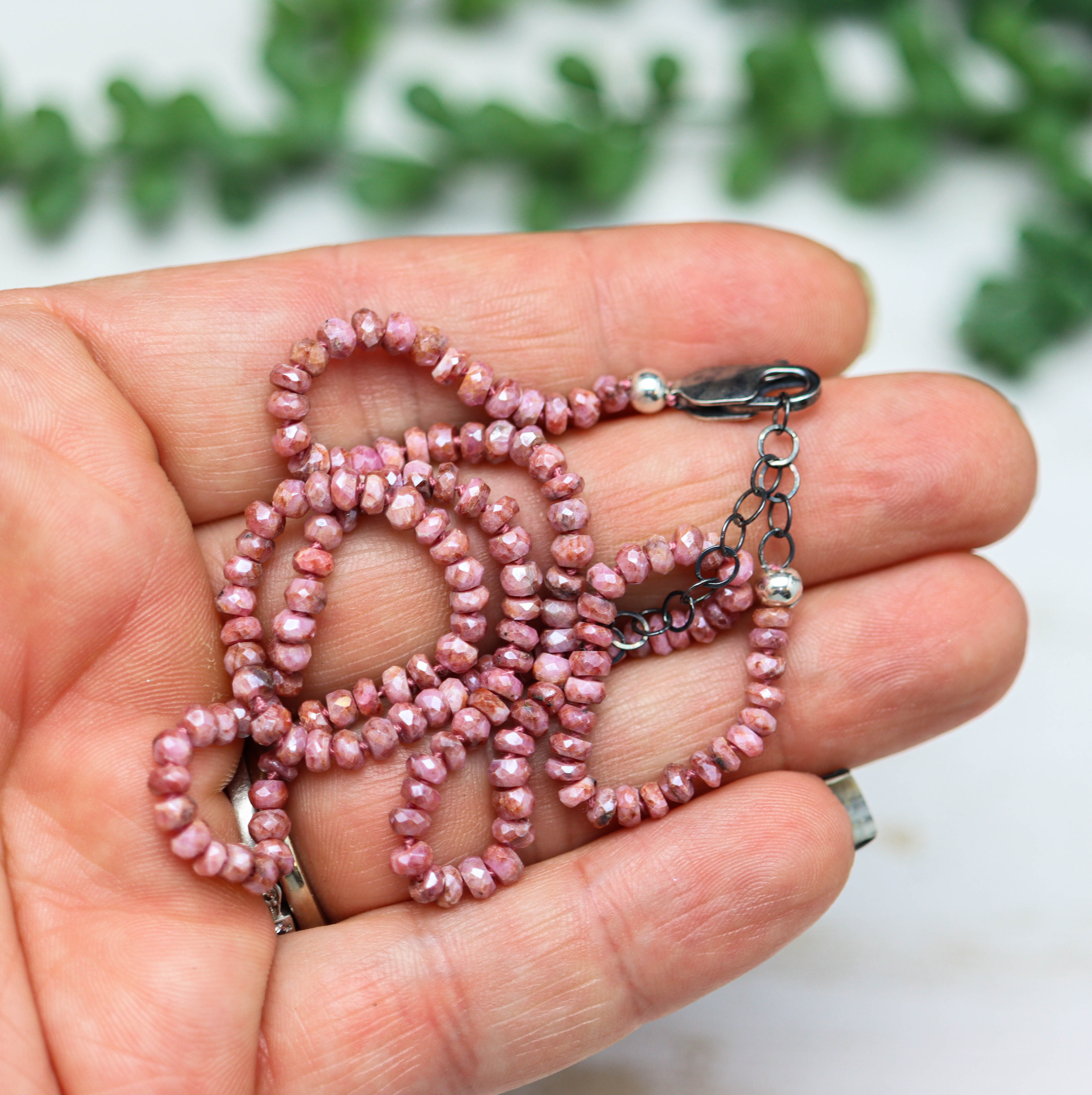 Pink Sapphire Hand Knotted Bead Necklace Sterling Silver