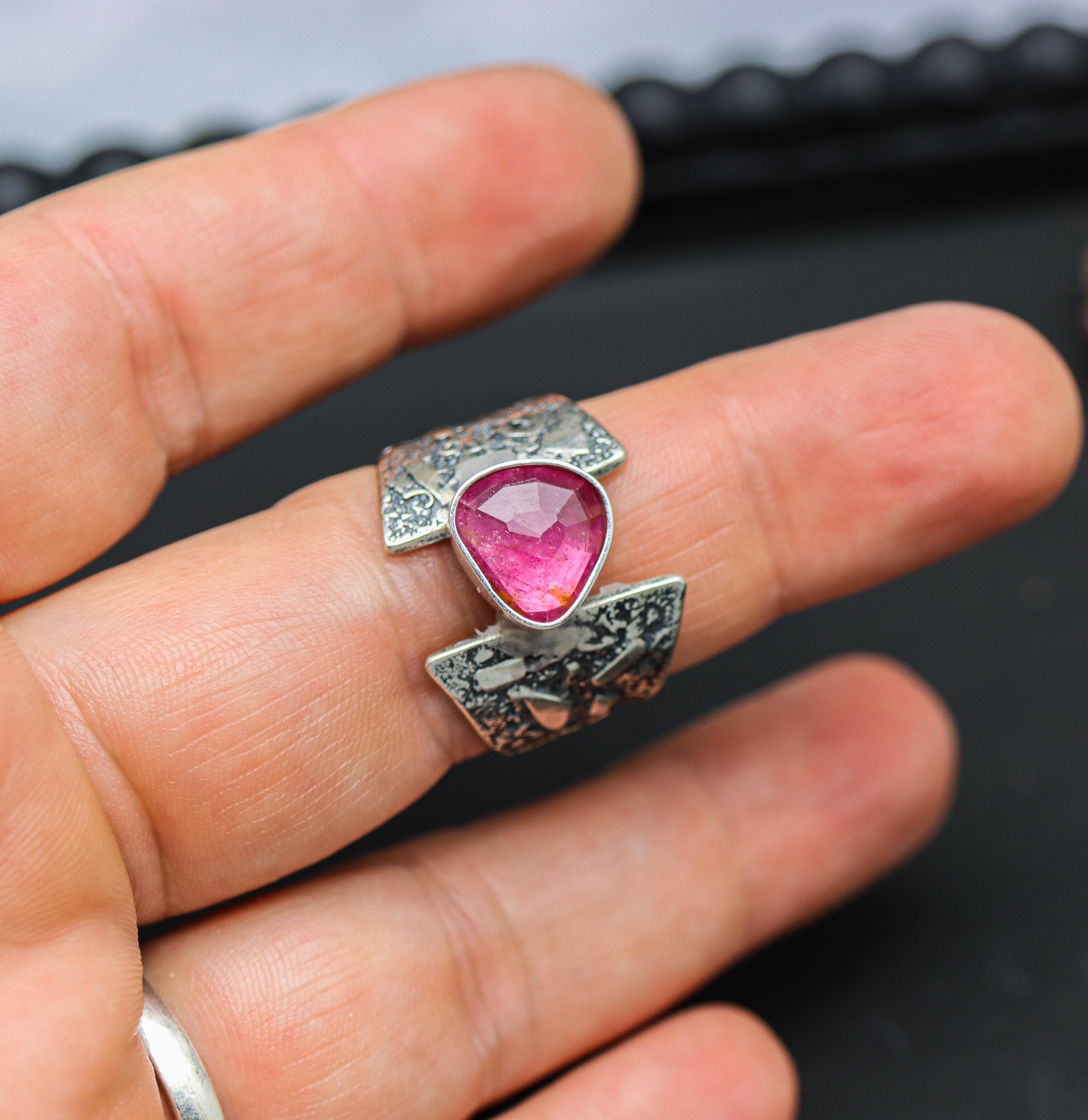 Pink Tourmaline Sterling Silver Made to Finish Ring