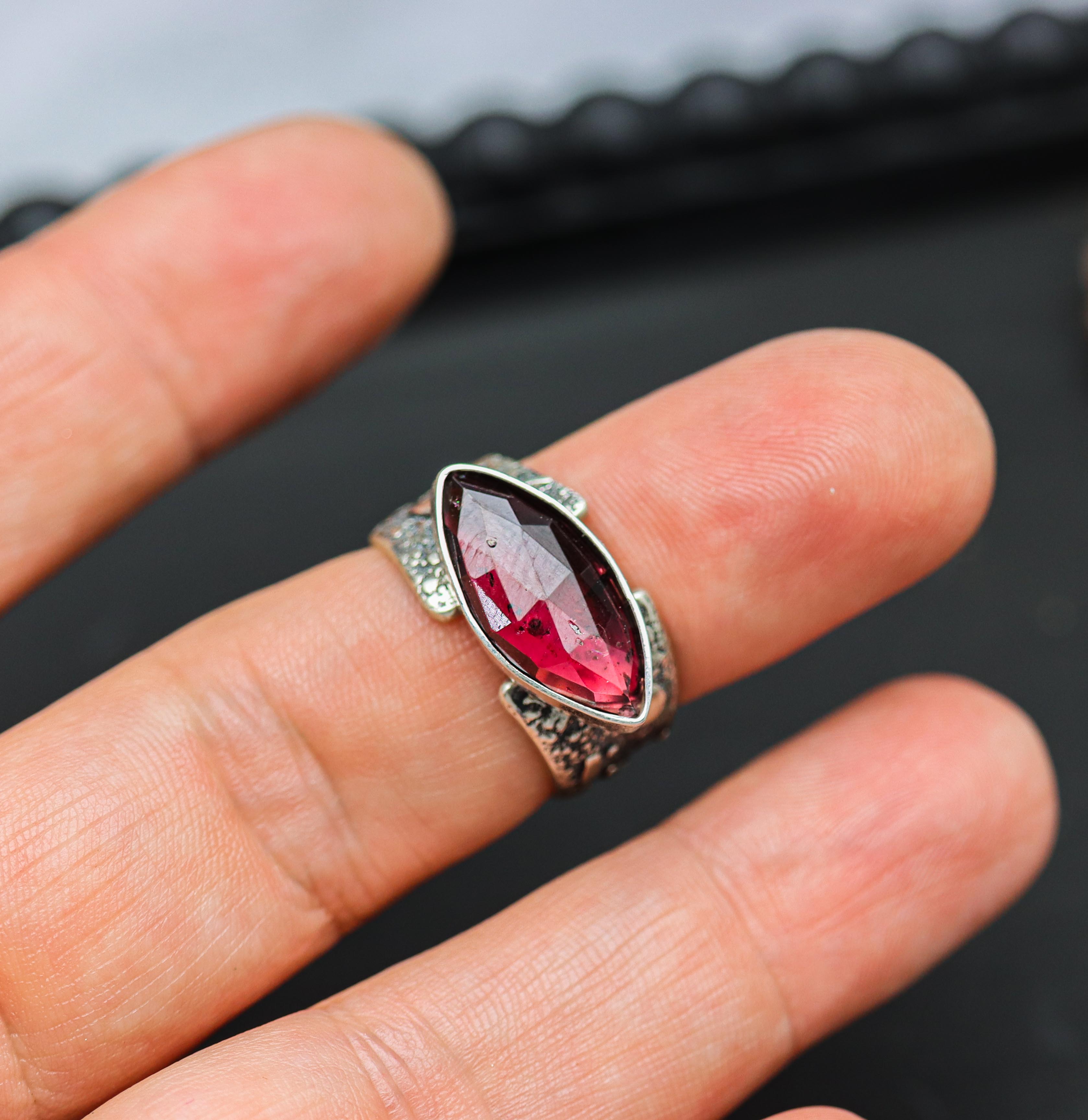 Red Garnet Sterling Silver Made to Finish Ring
