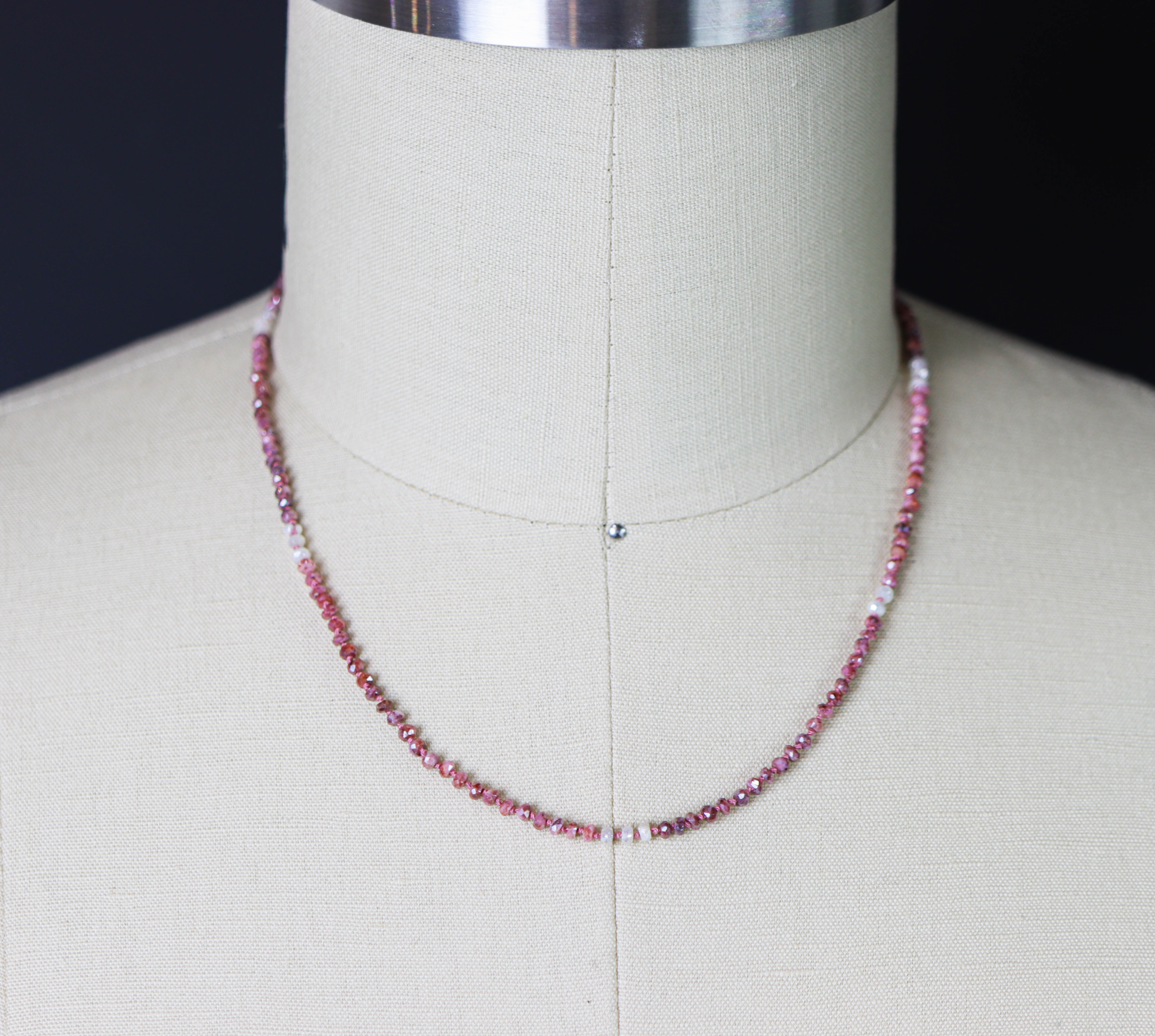 Pink Sapphire Hand Knotted Bead Necklace Sterling Silver