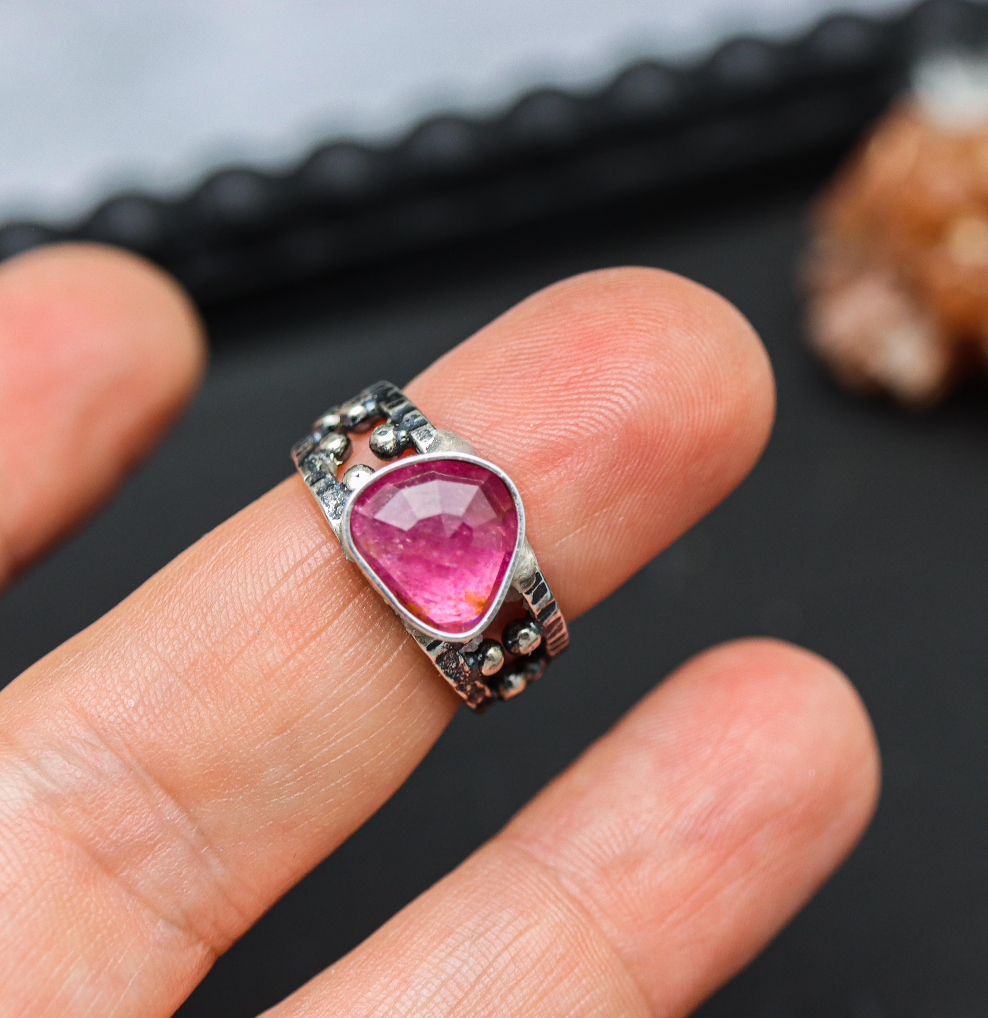 Pink Tourmaline Sterling Silver Made to Finish Ring