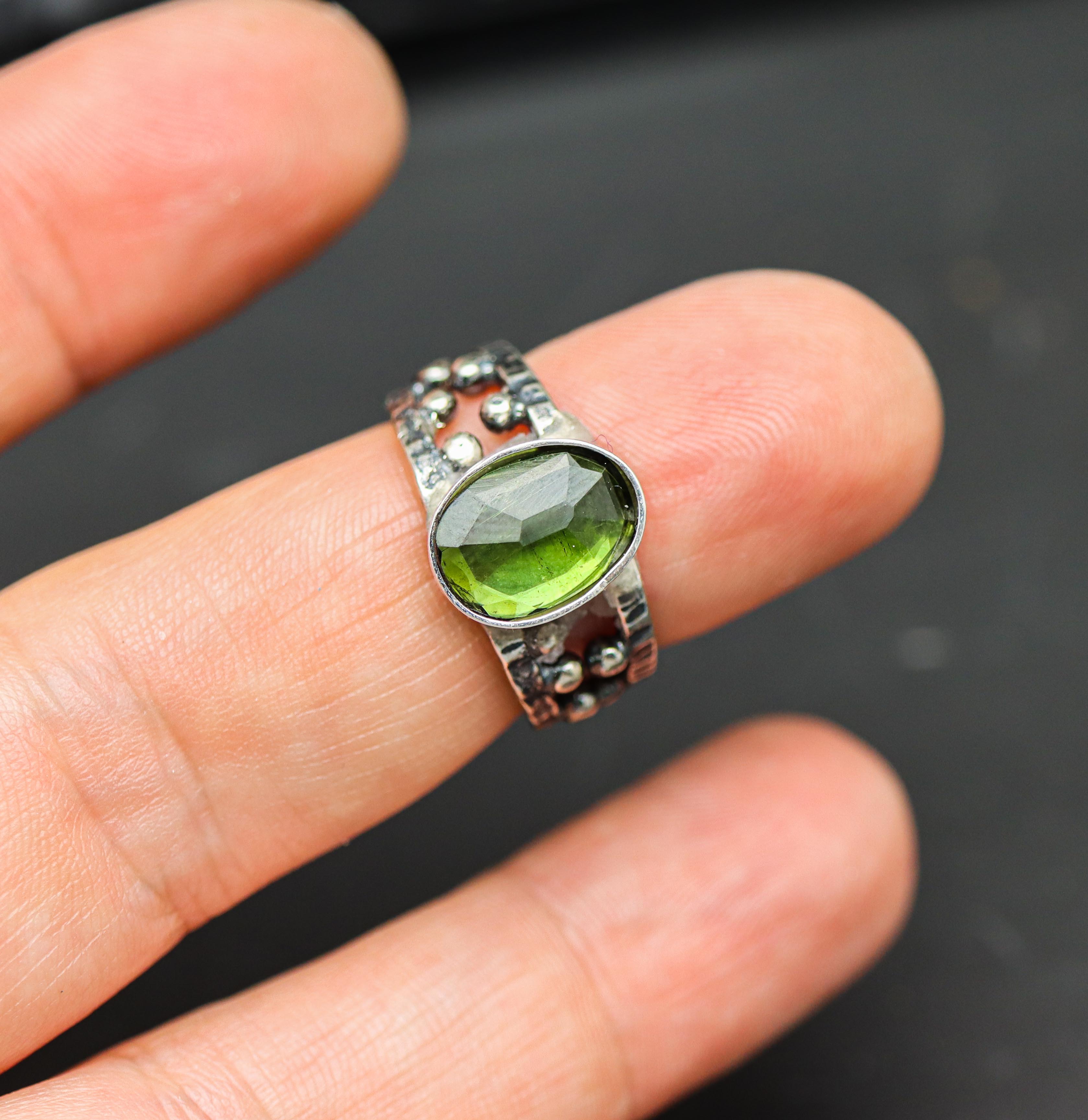 Green Tourmaline Sterling Silver Made to Finish Ring