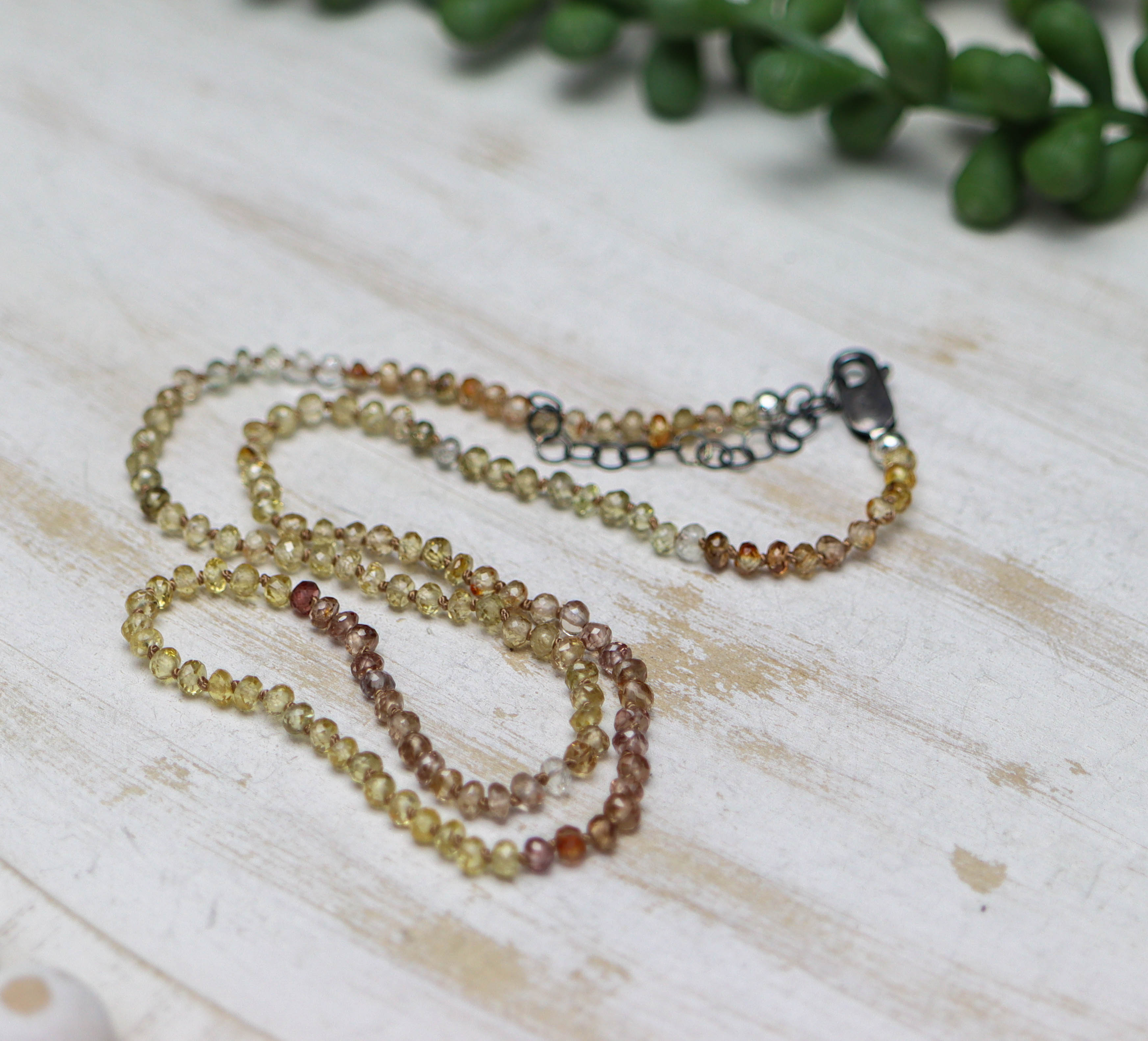 Champagne Zircon Hand Knotted Bead Necklace Sterling Silver