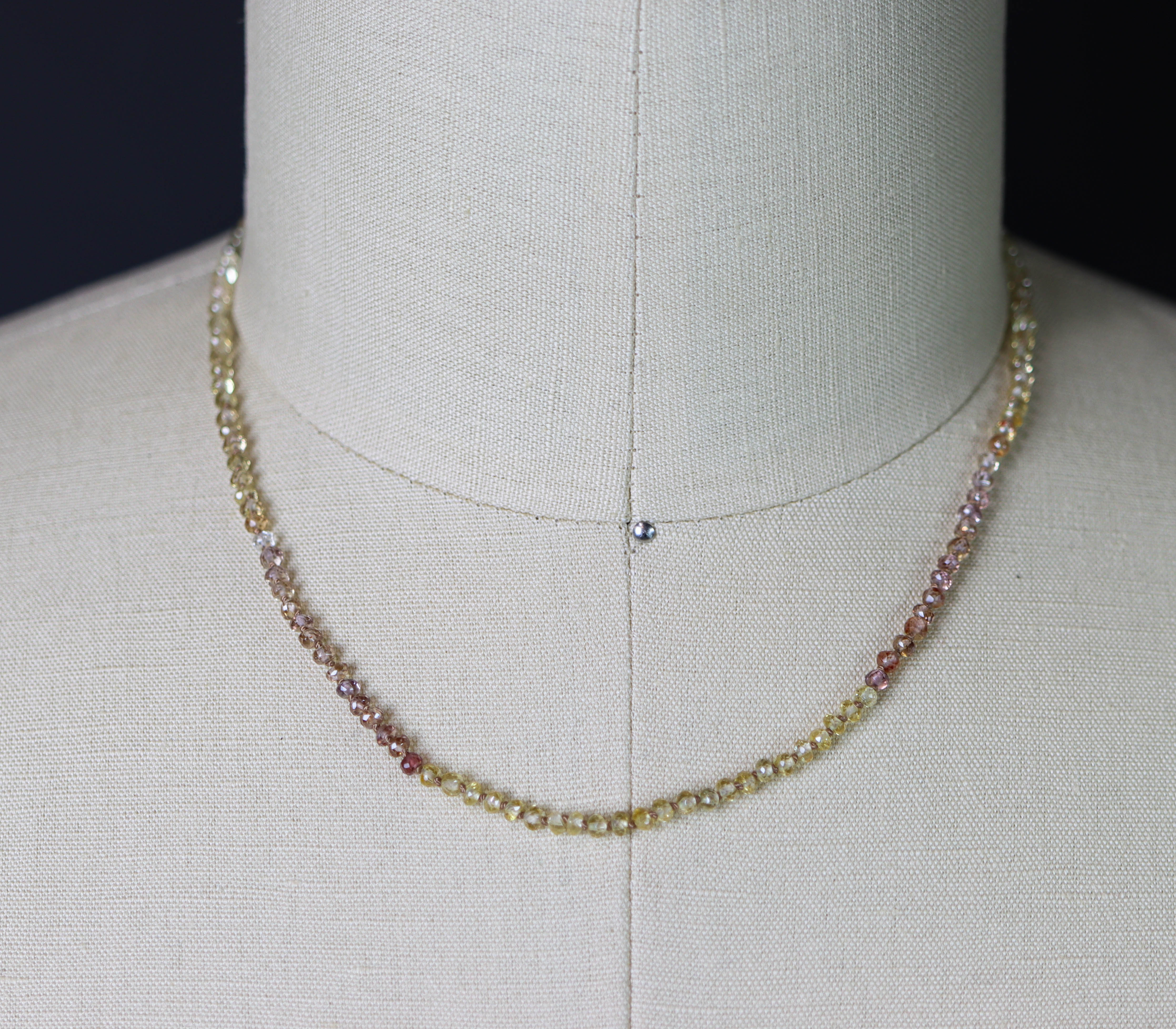 Champagne Zircon Hand Knotted Bead Necklace Sterling Silver