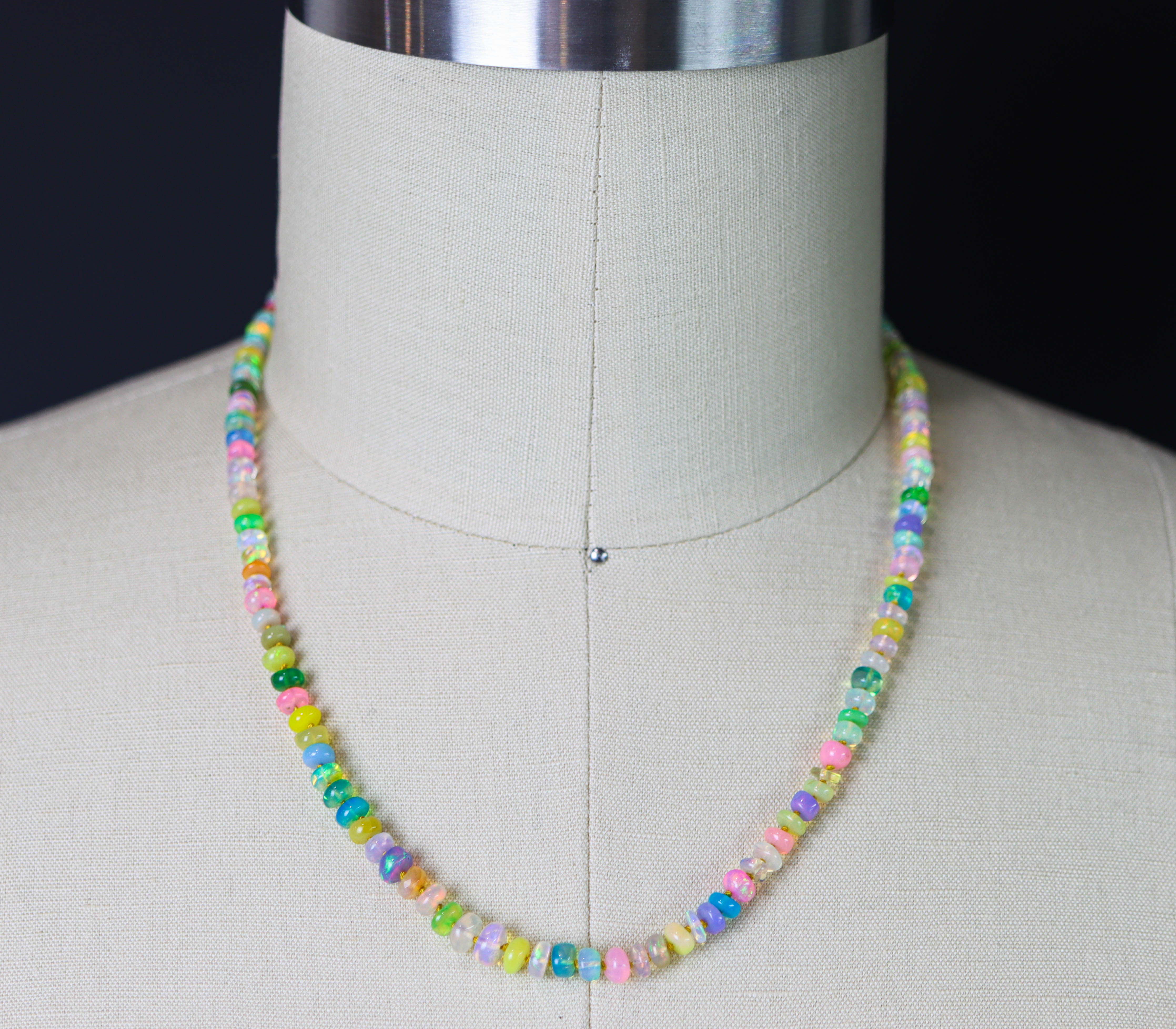 Multicolor Opal Hand-Knotted Strand Necklace in Sterling Silver