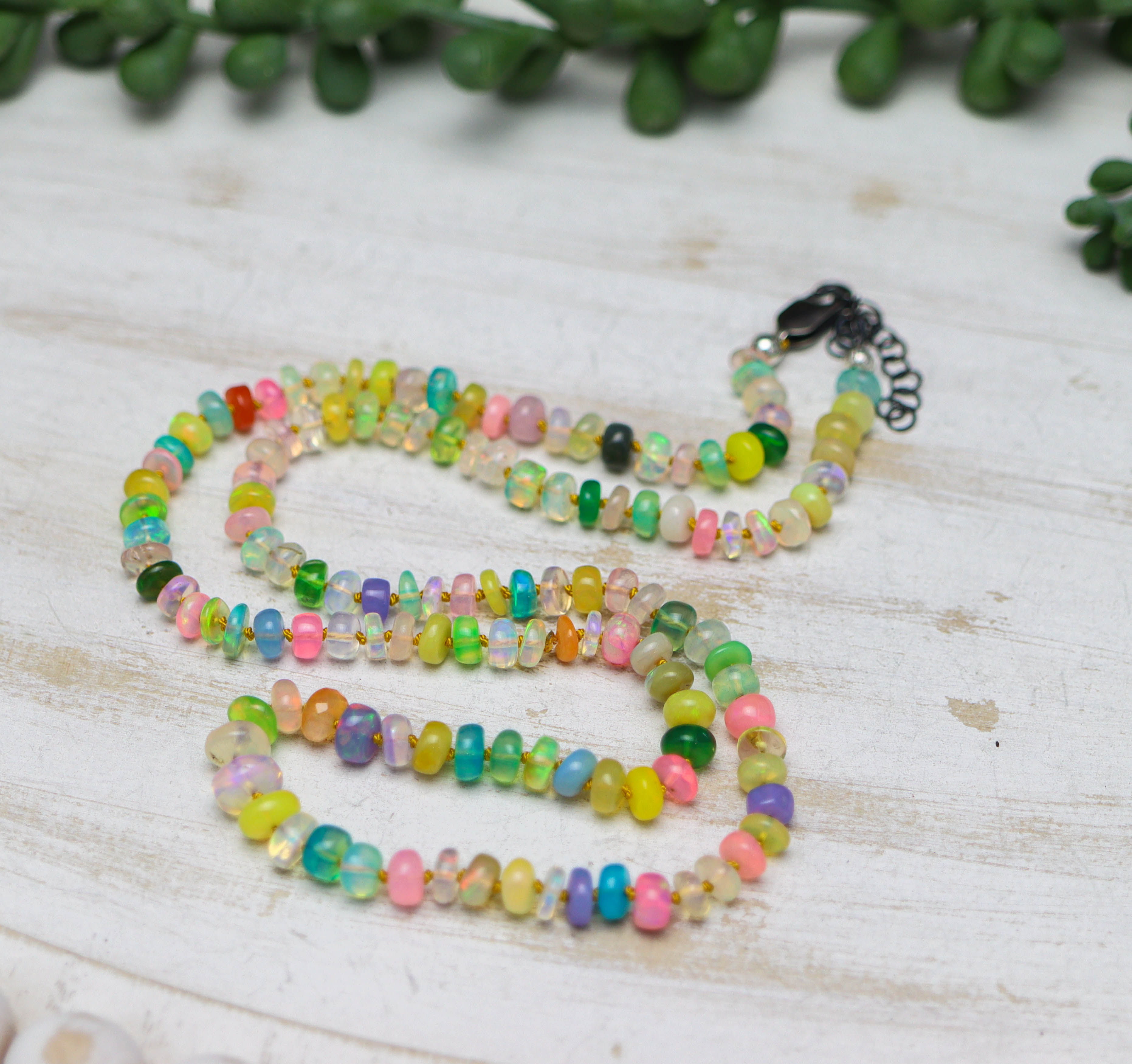 Multicolor Opal Hand-Knotted Strand Necklace in Sterling Silver
