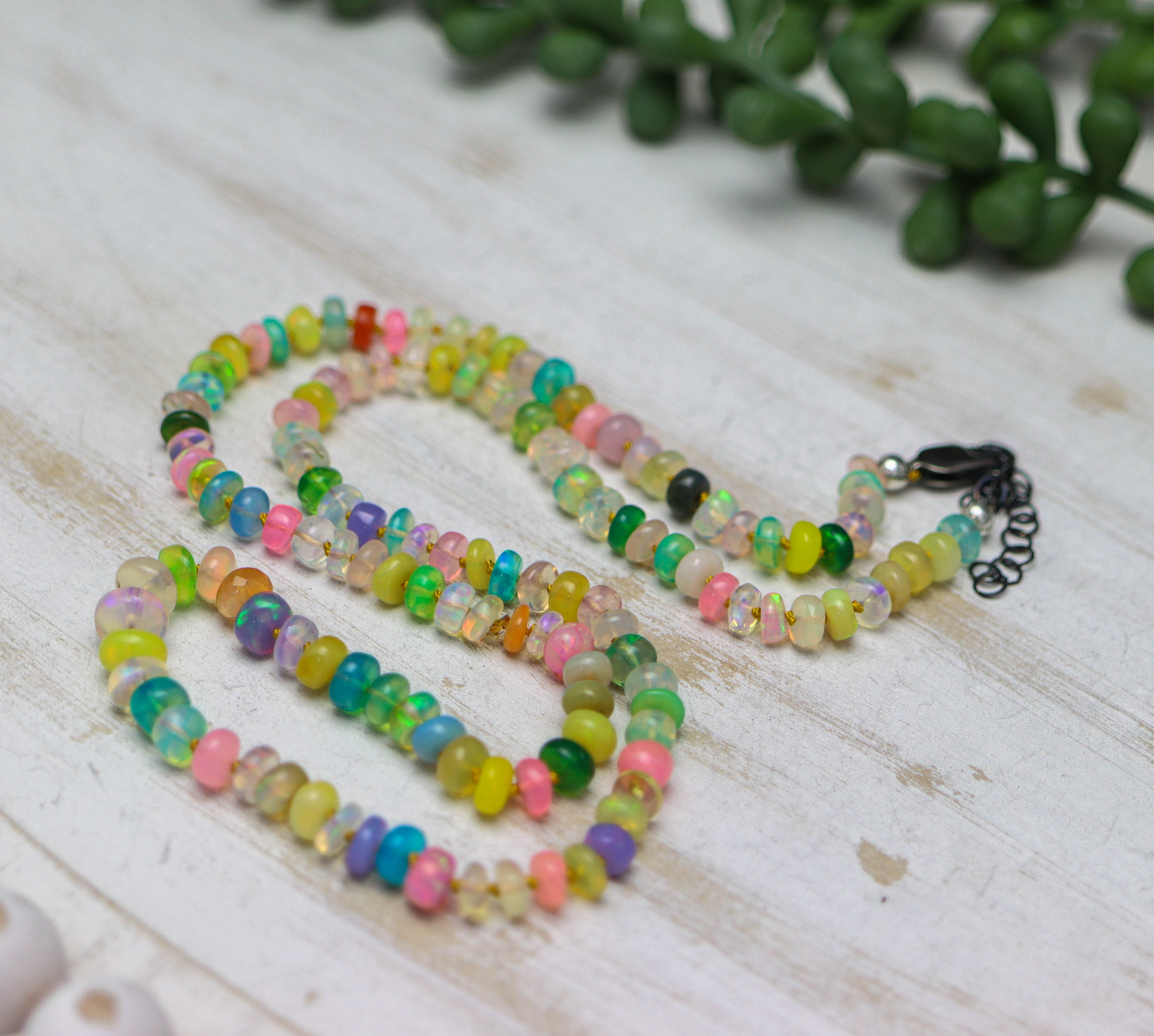 Multicolor Opal Hand-Knotted Strand Necklace in Sterling Silver