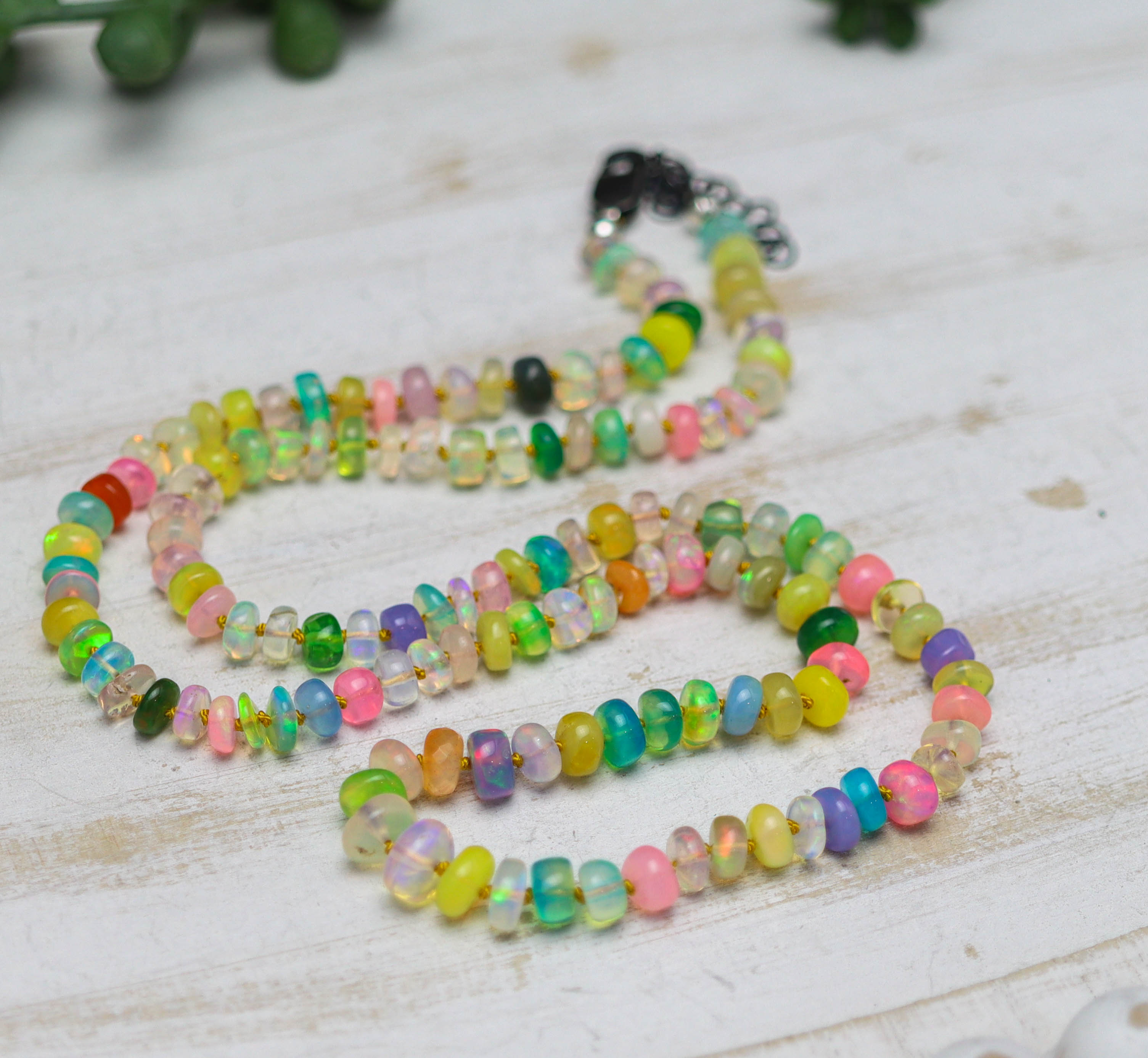 Multicolor Opal Hand-Knotted Strand Necklace in Sterling Silver