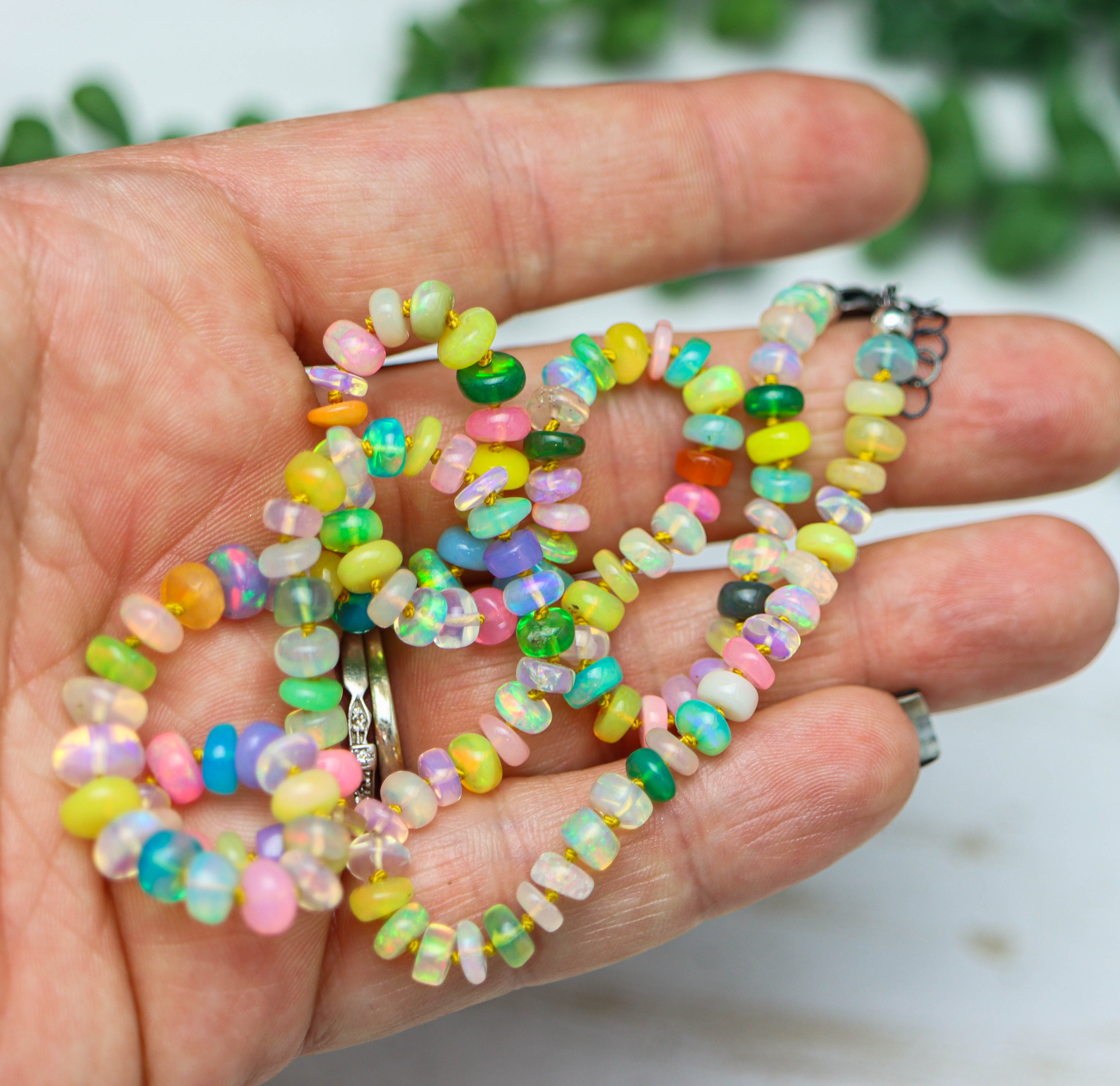 Multicolor Opal Hand-Knotted Strand Necklace in Sterling Silver