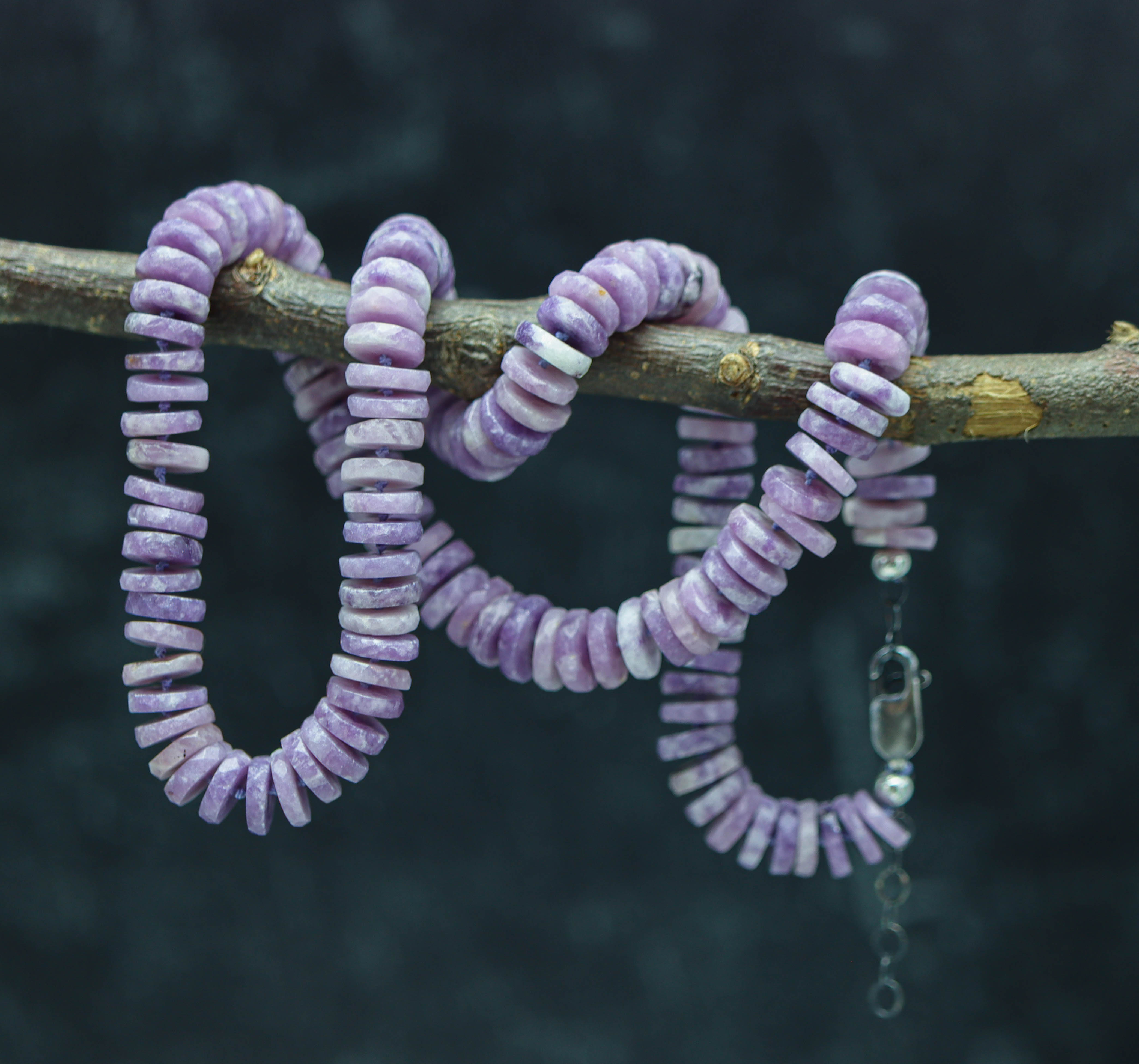 Lavender Sugilite Hand Knotted Bead Necklace Sterling Silver
