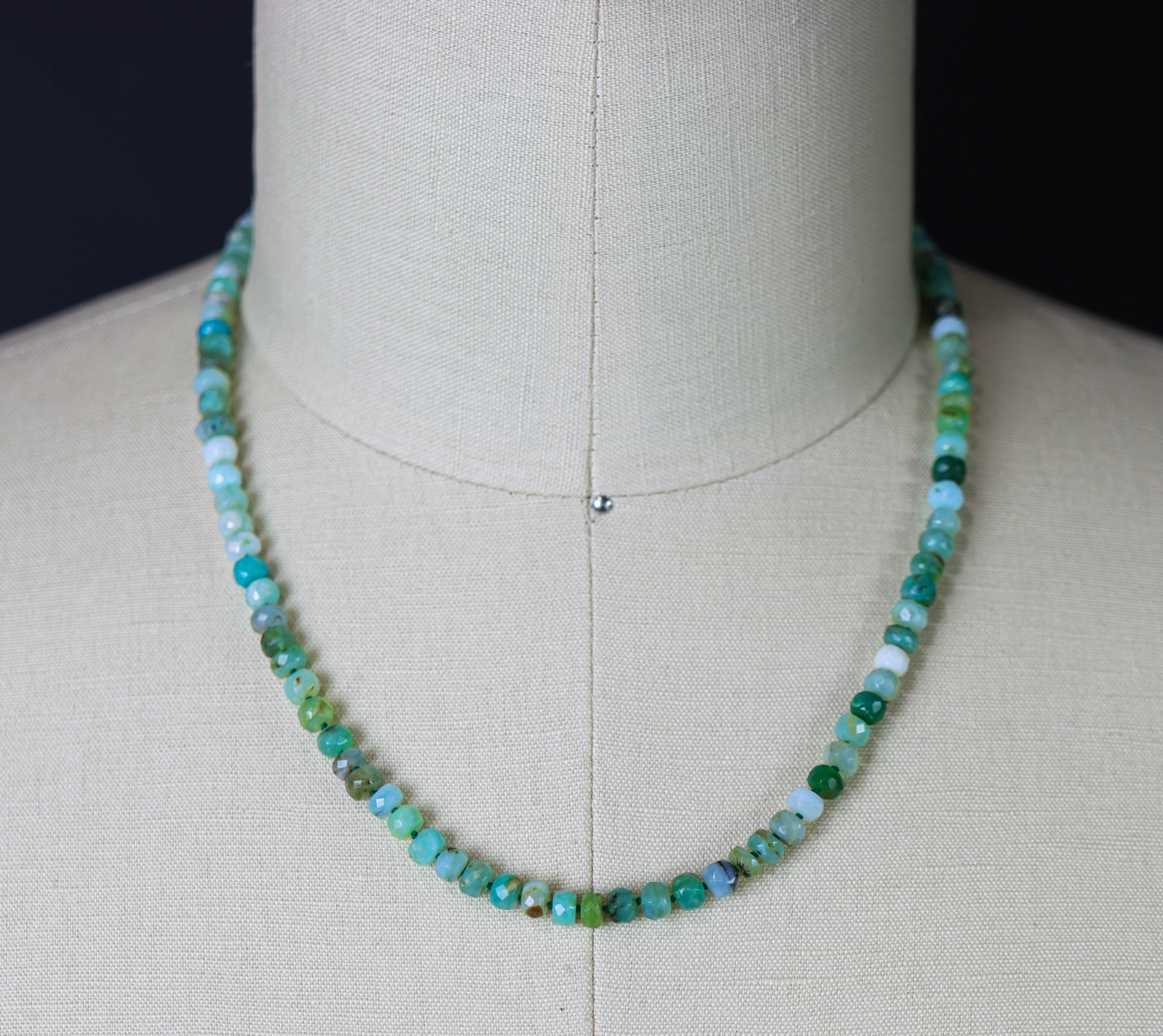 Peruvian Opal Hand Knotted Bead Necklace Sterling Silver