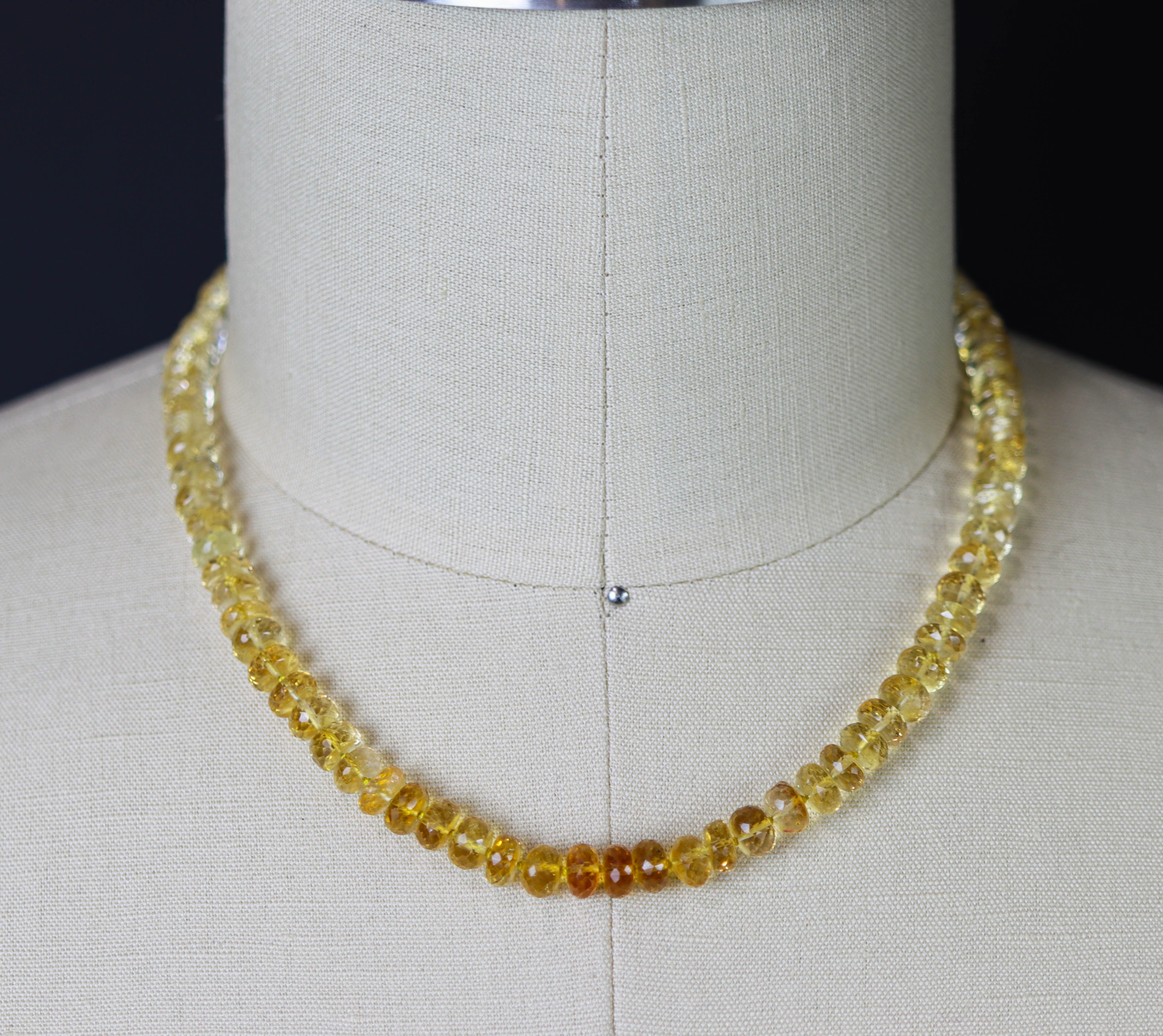 Ombre Yellow Citrine Hand Knotted Bead Necklace Sterling Silver