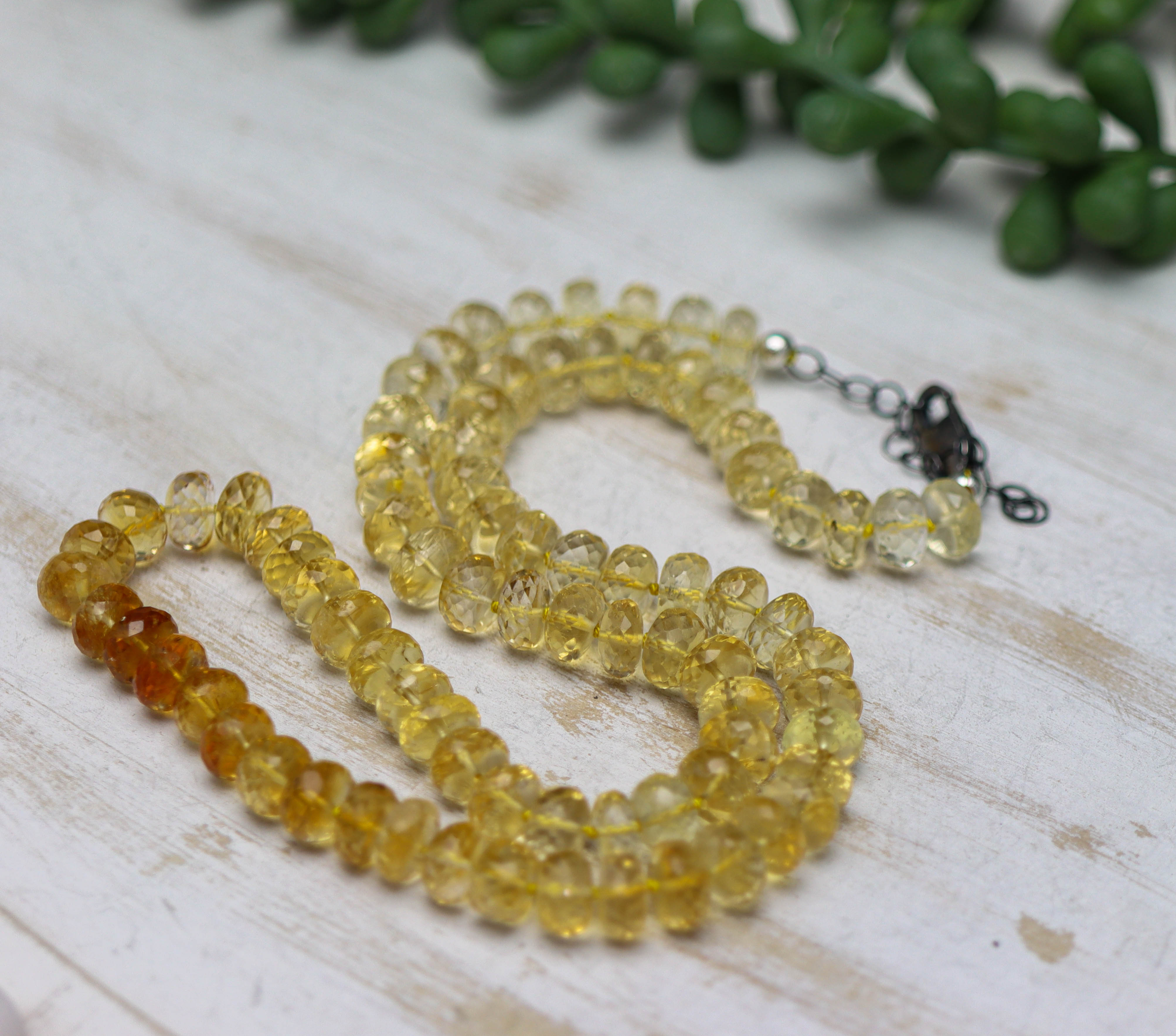 Ombre Yellow Citrine Hand Knotted Bead Necklace Sterling Silver