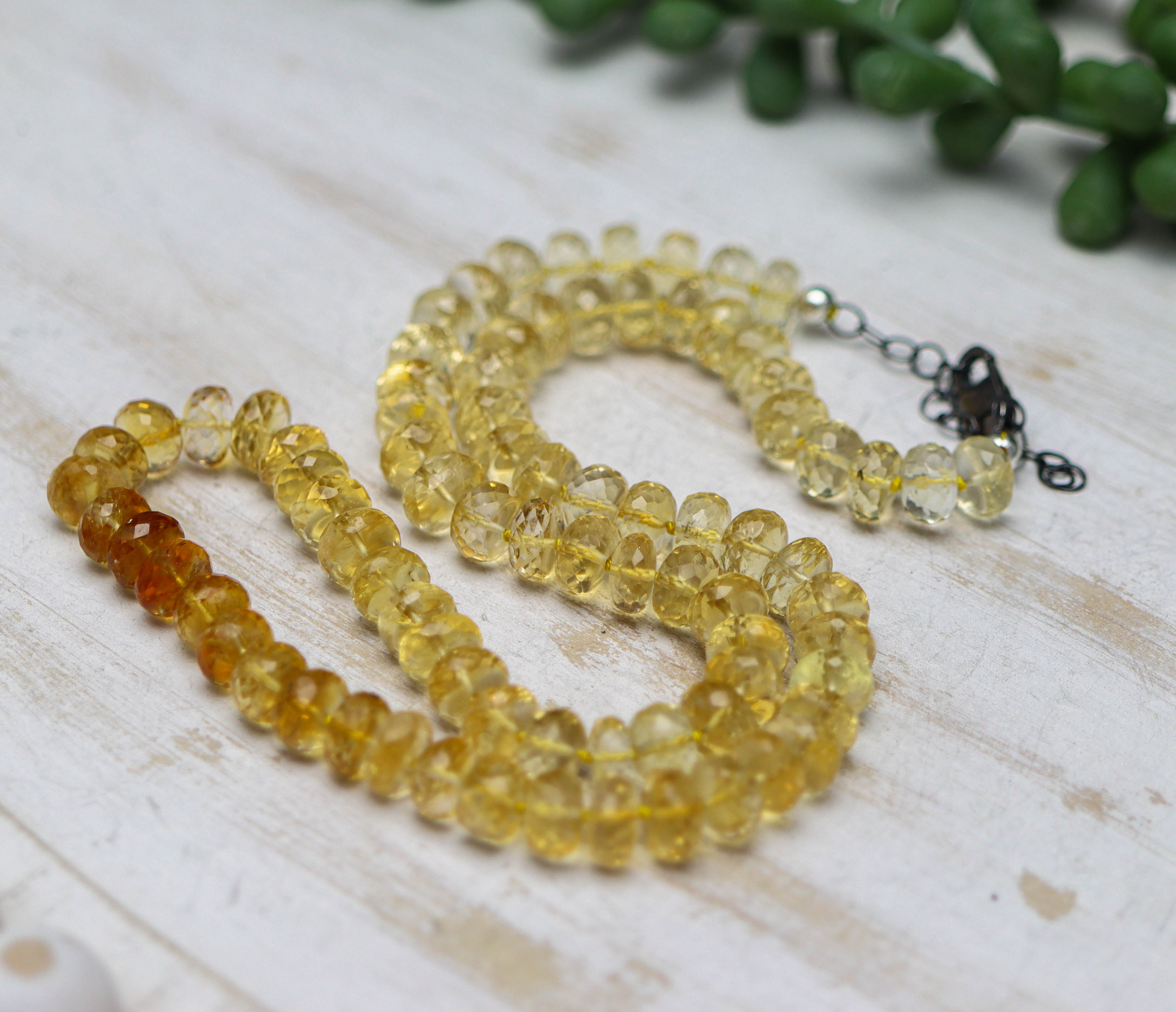 Ombre Yellow Citrine Hand Knotted Bead Necklace Sterling Silver