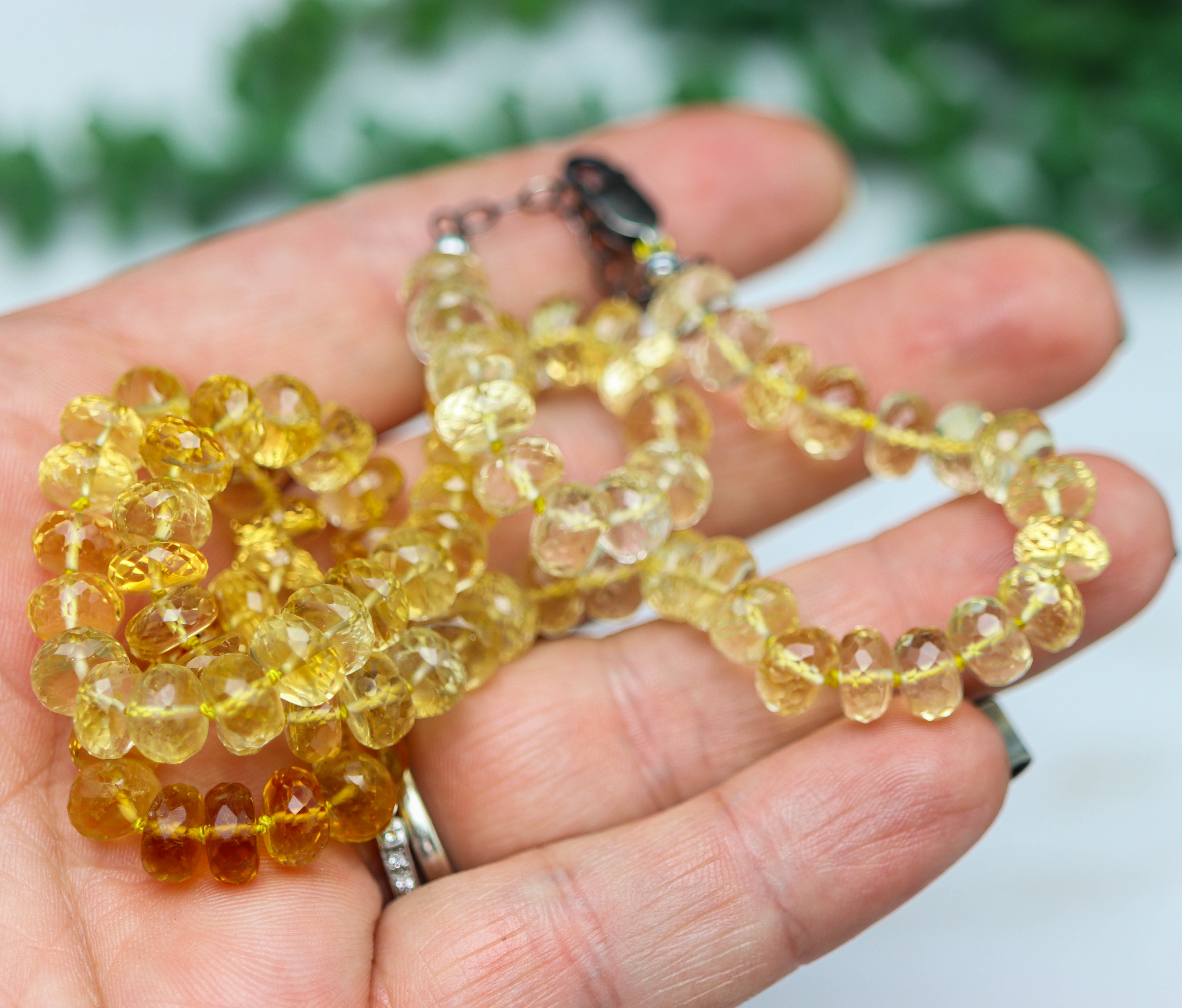 Ombre Yellow Citrine Hand Knotted Bead Necklace Sterling Silver