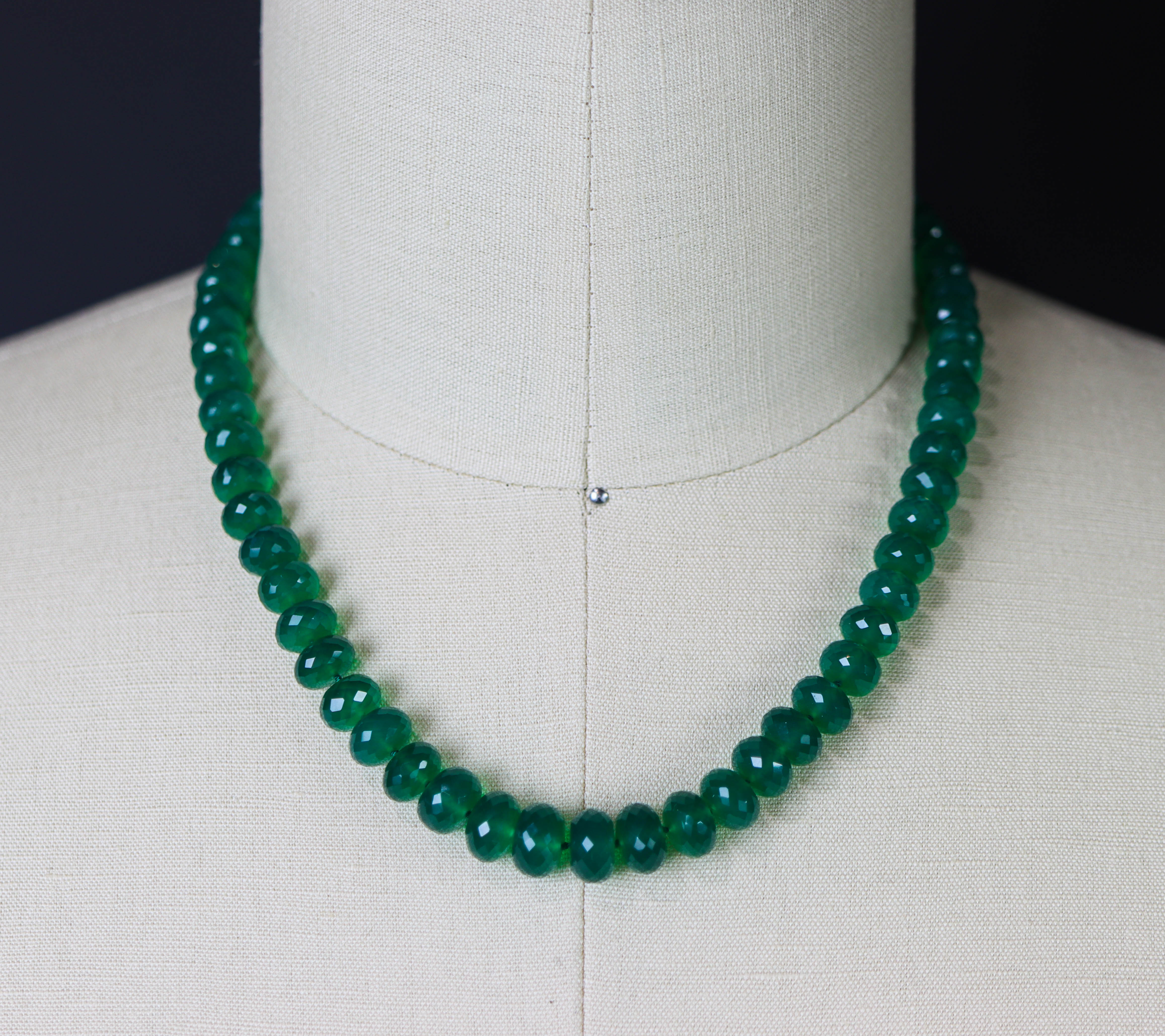 Green Onyx Hand Knotted Bead Necklace Sterling Silver
