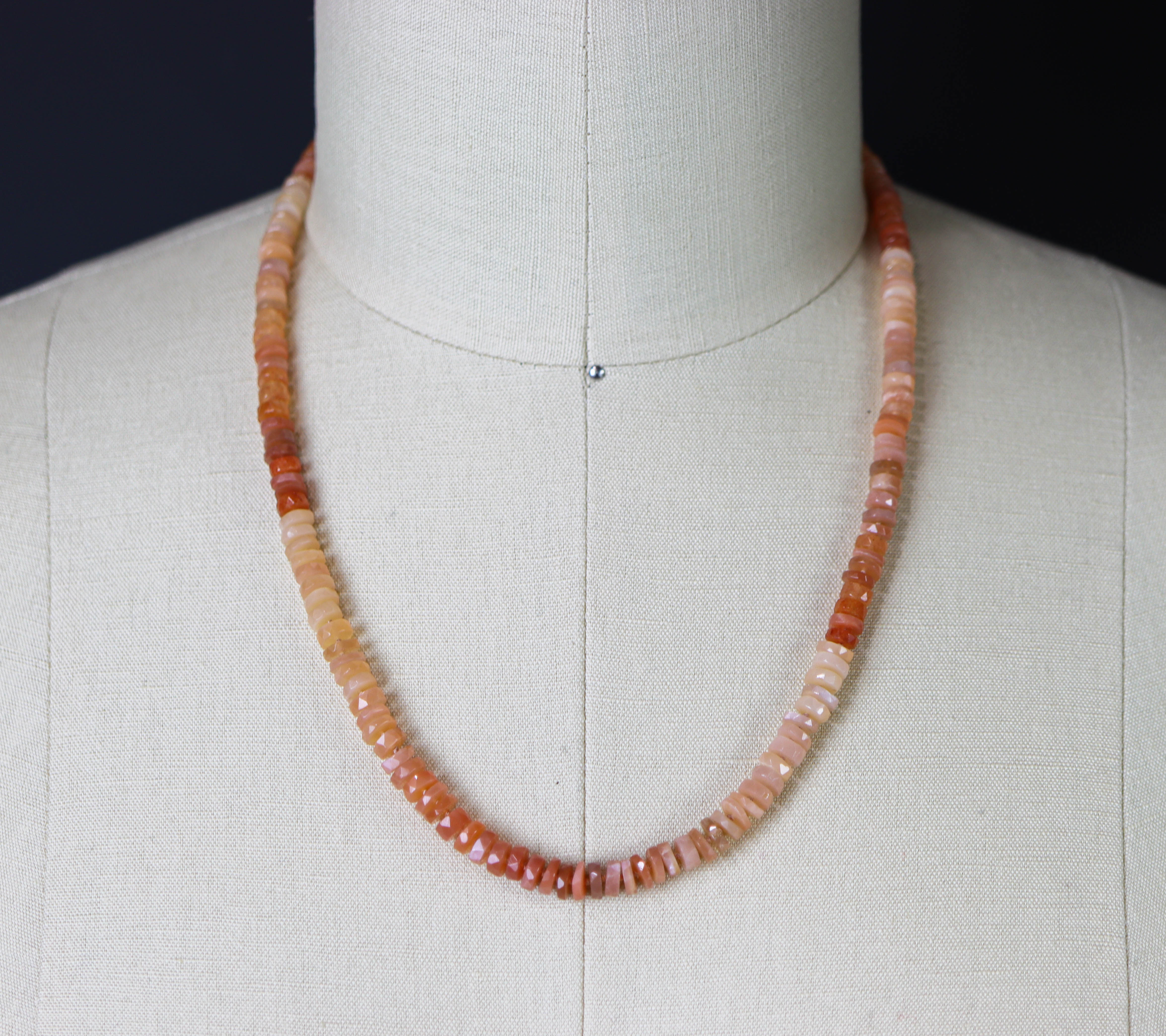Peach Moonstone Hand Knotted Bead Necklace Sterling Silver