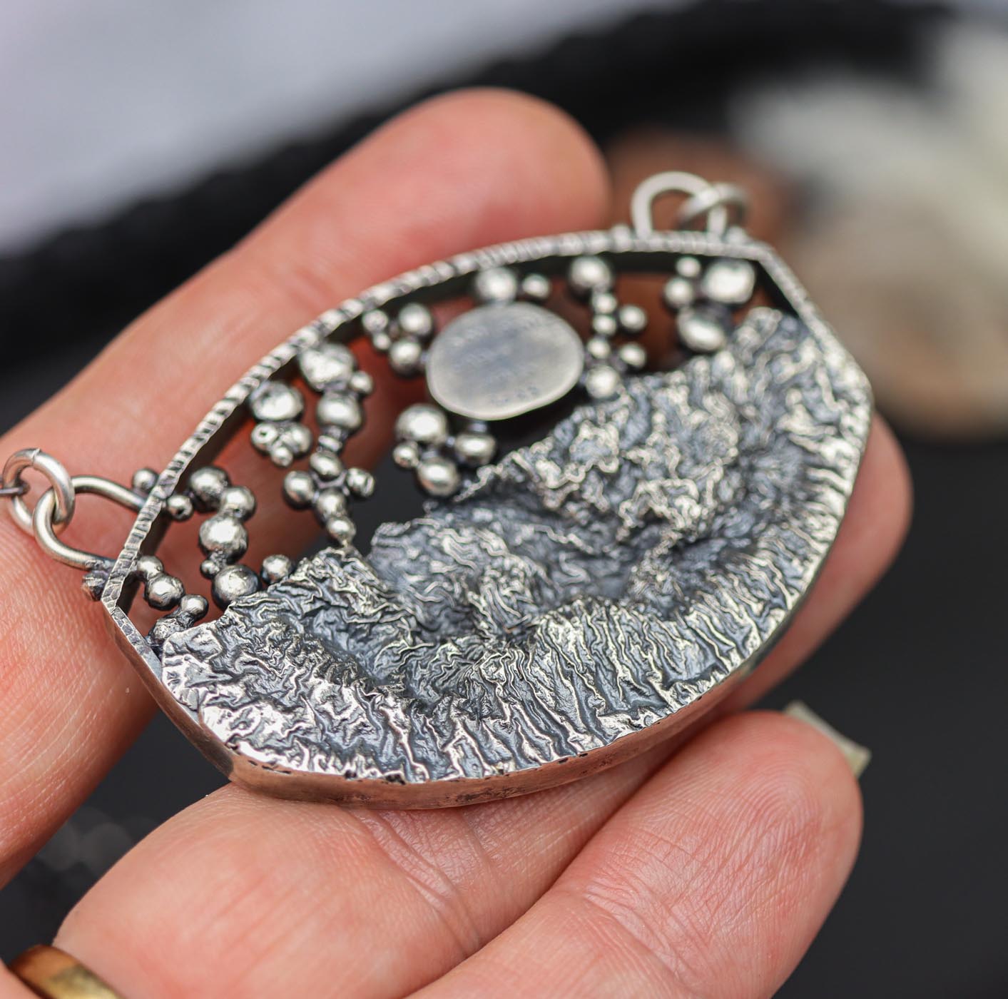 The Moonrise Pendant Grey Moonstone Necklace Sterling Silver and 22k Gold