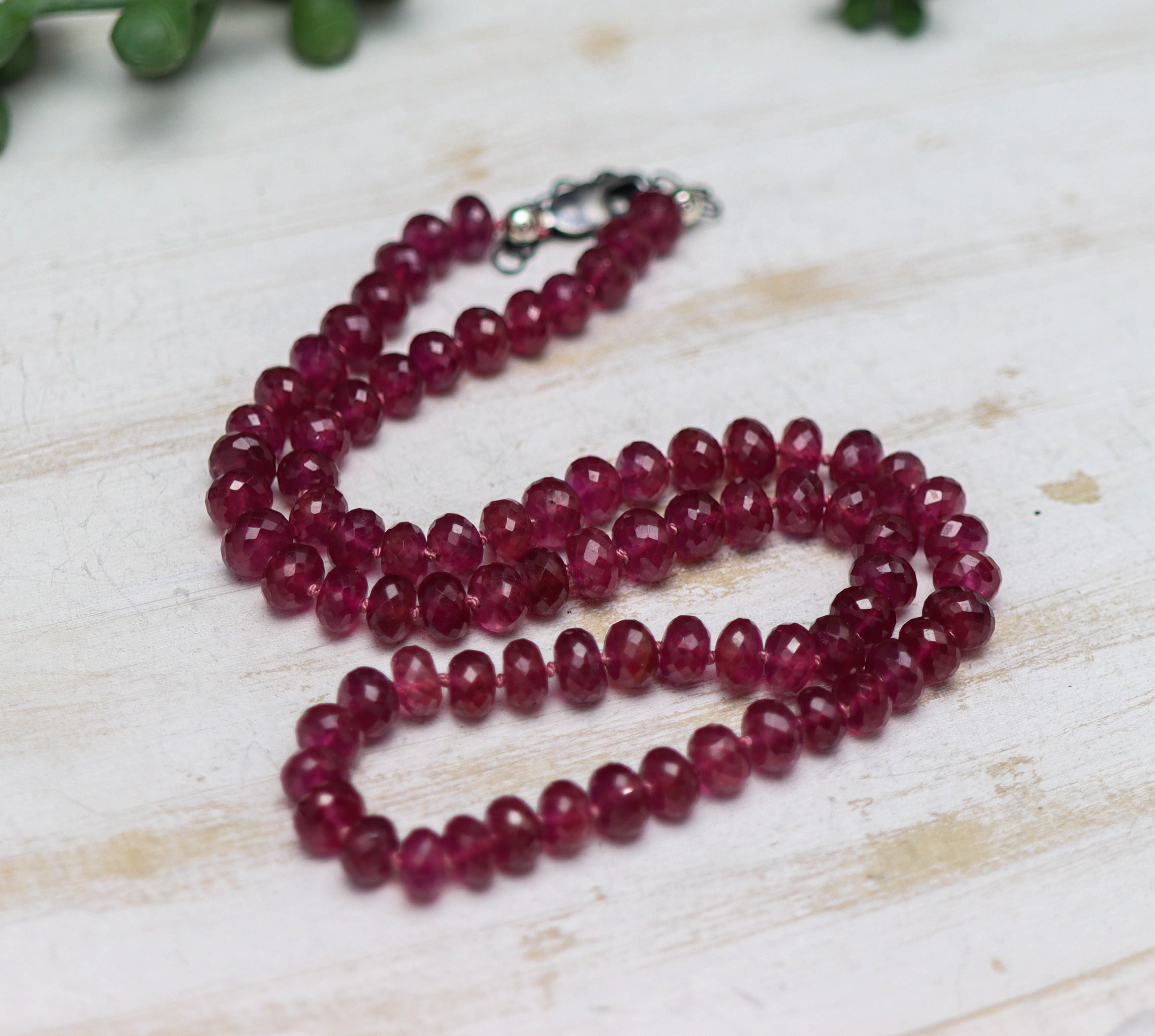 Pink Sapphire Hand Knotted Bead Necklace Sterling Silver