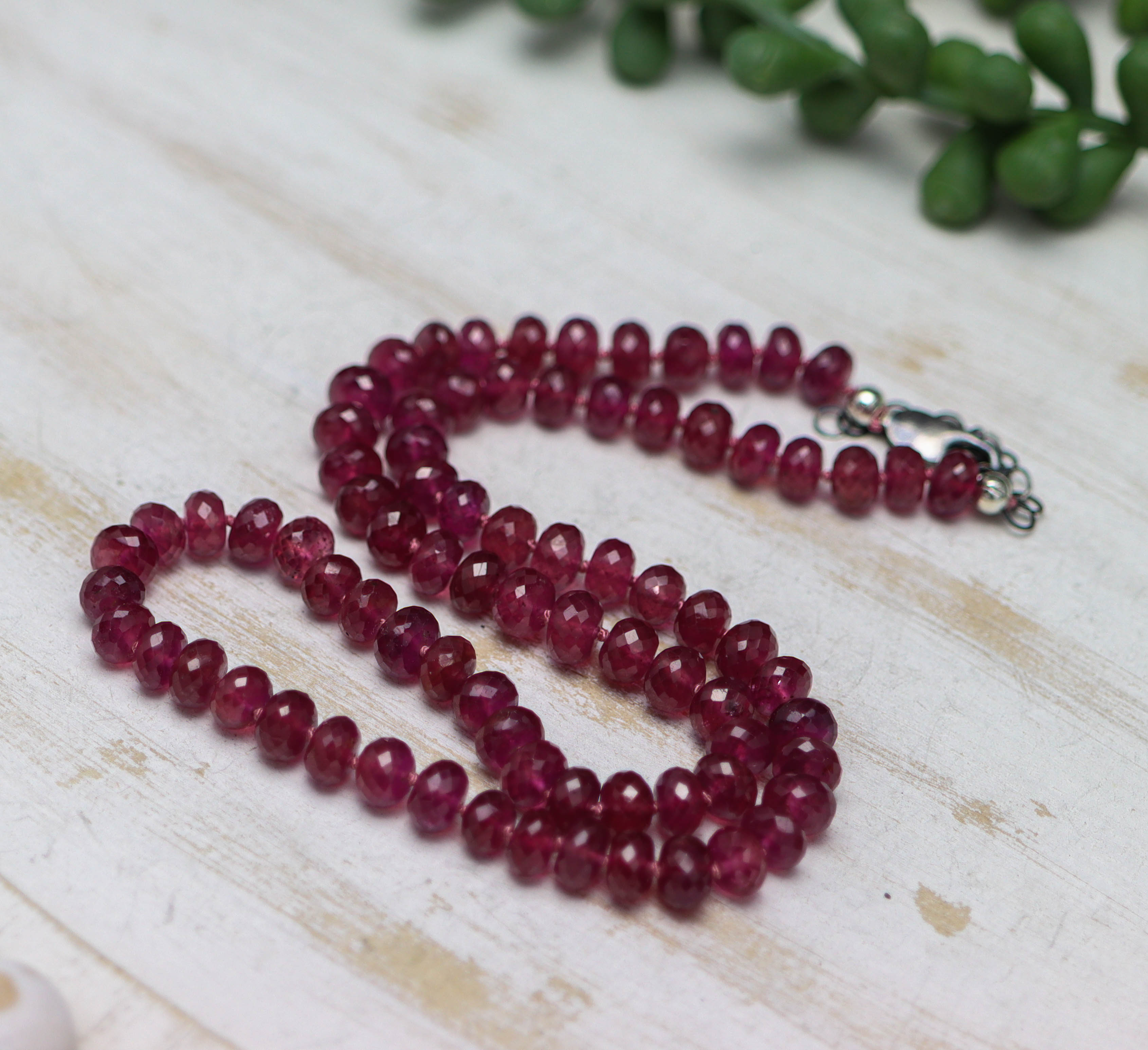 Pink Sapphire Hand Knotted Bead Necklace Sterling Silver