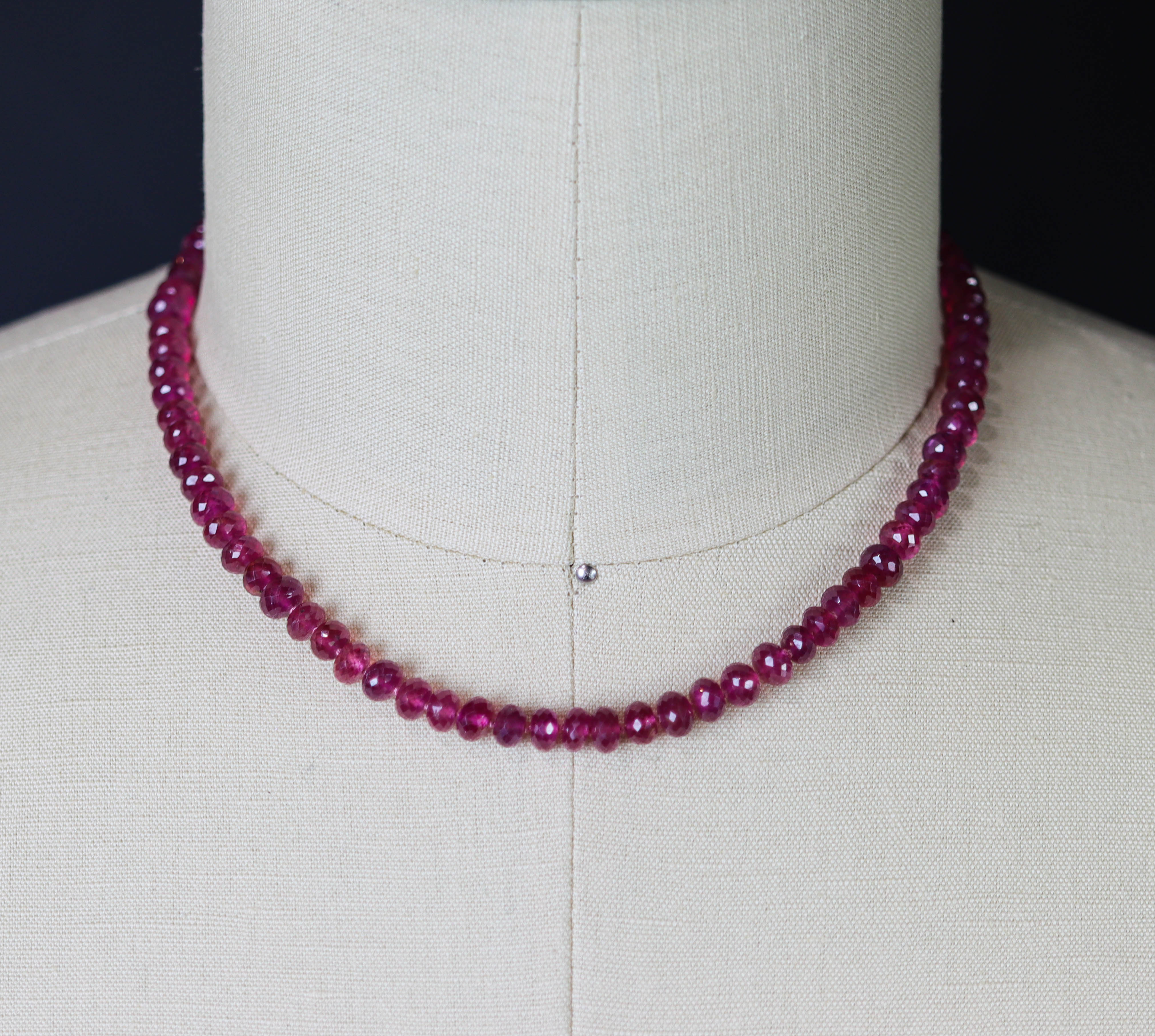 Pink Sapphire Hand Knotted Bead Necklace Sterling Silver