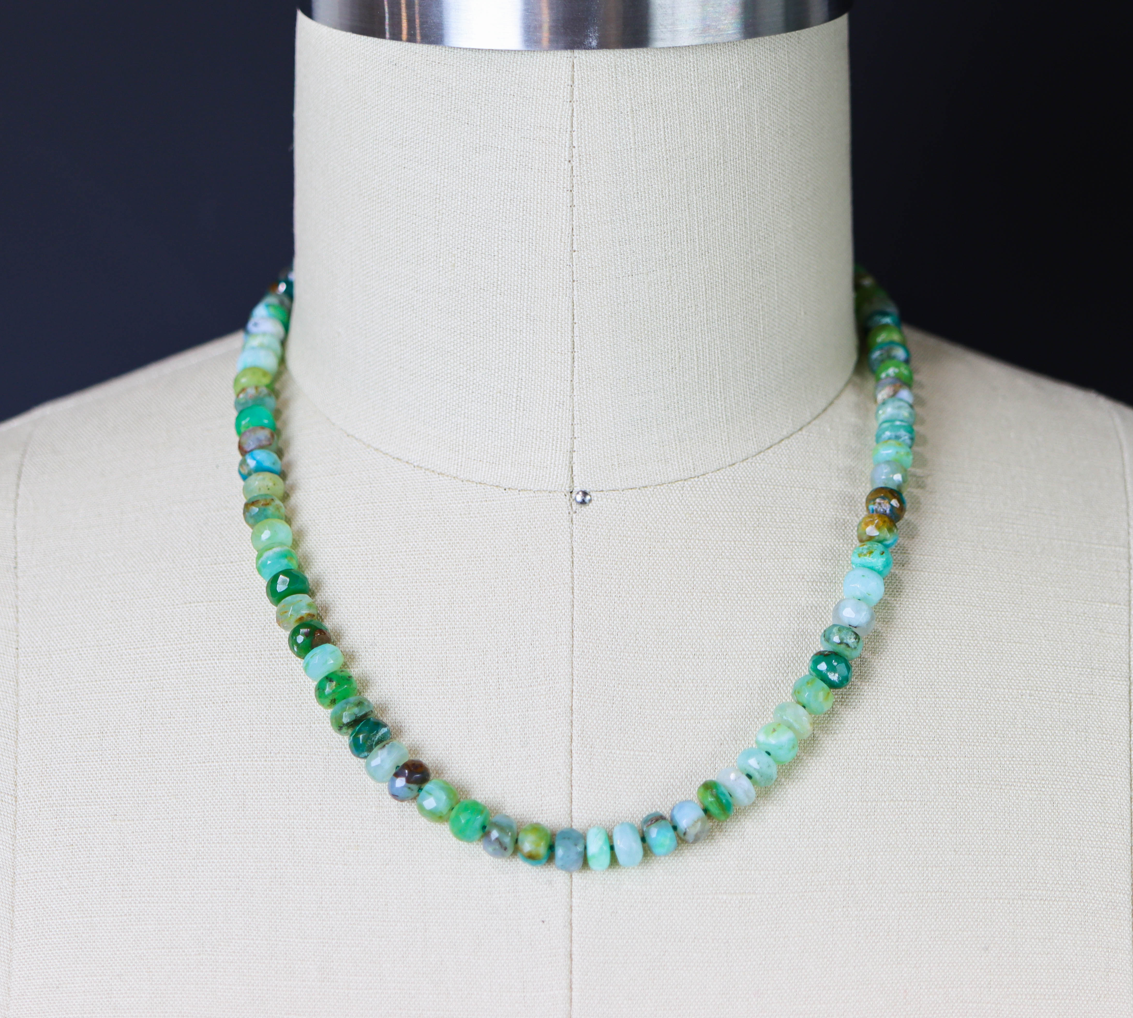 Peruvian Opal Hand Knotted Bead Necklace Sterling Silver