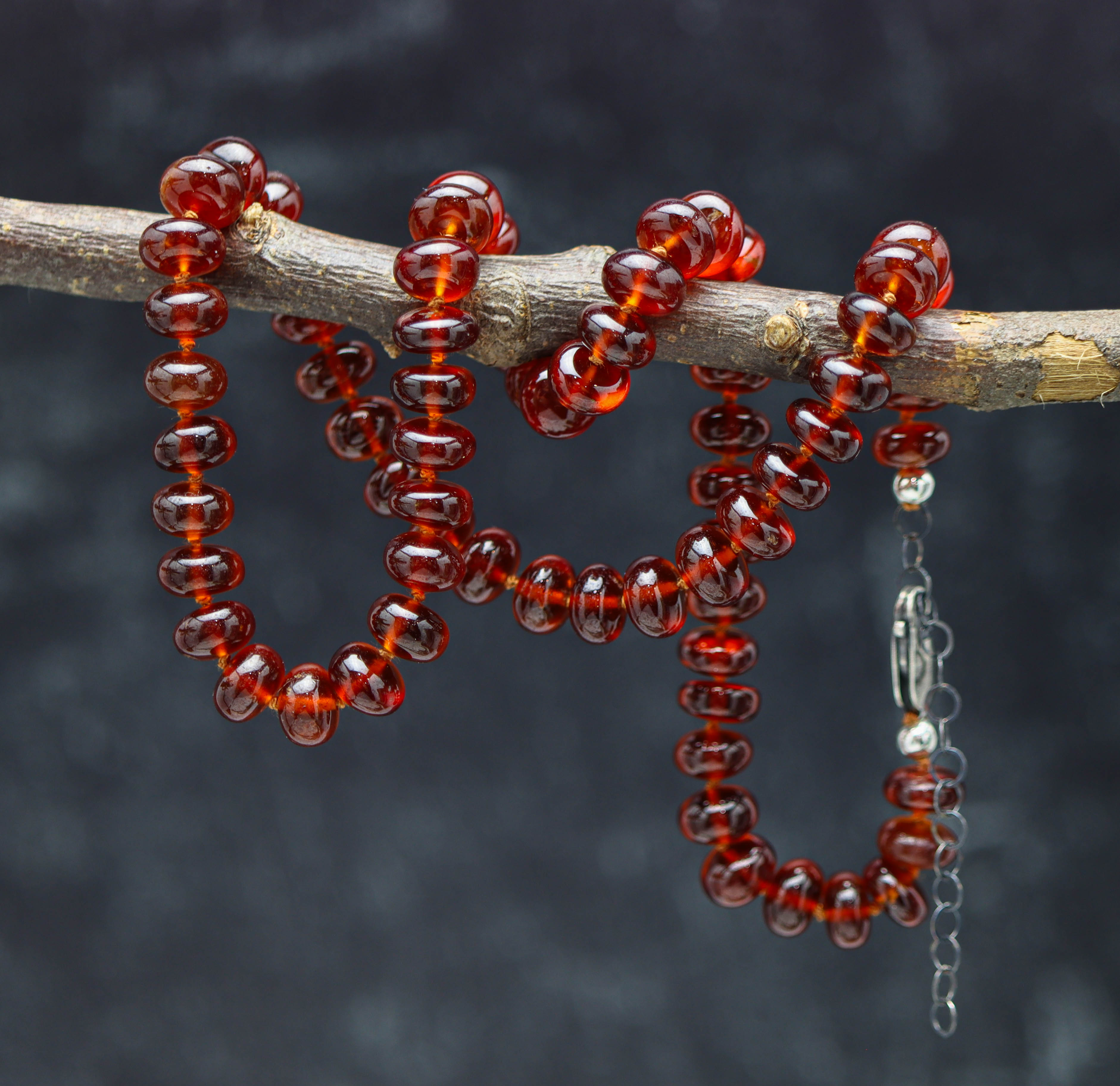 Hessonite Garnet Hand-Knotted Strand Necklace in Sterling Silver