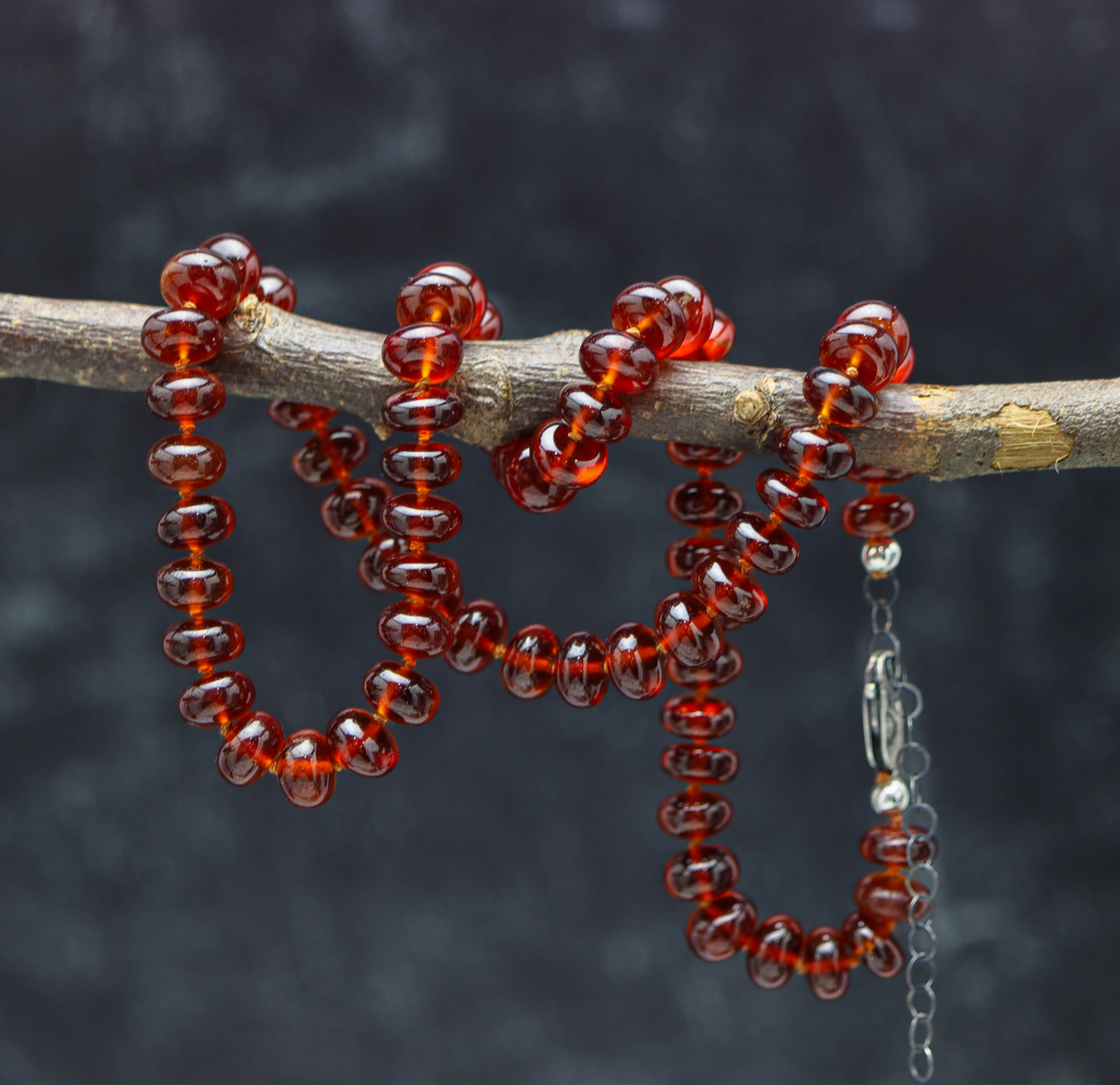 Hessonite Garnet Hand-Knotted Strand Necklace in Sterling Silver