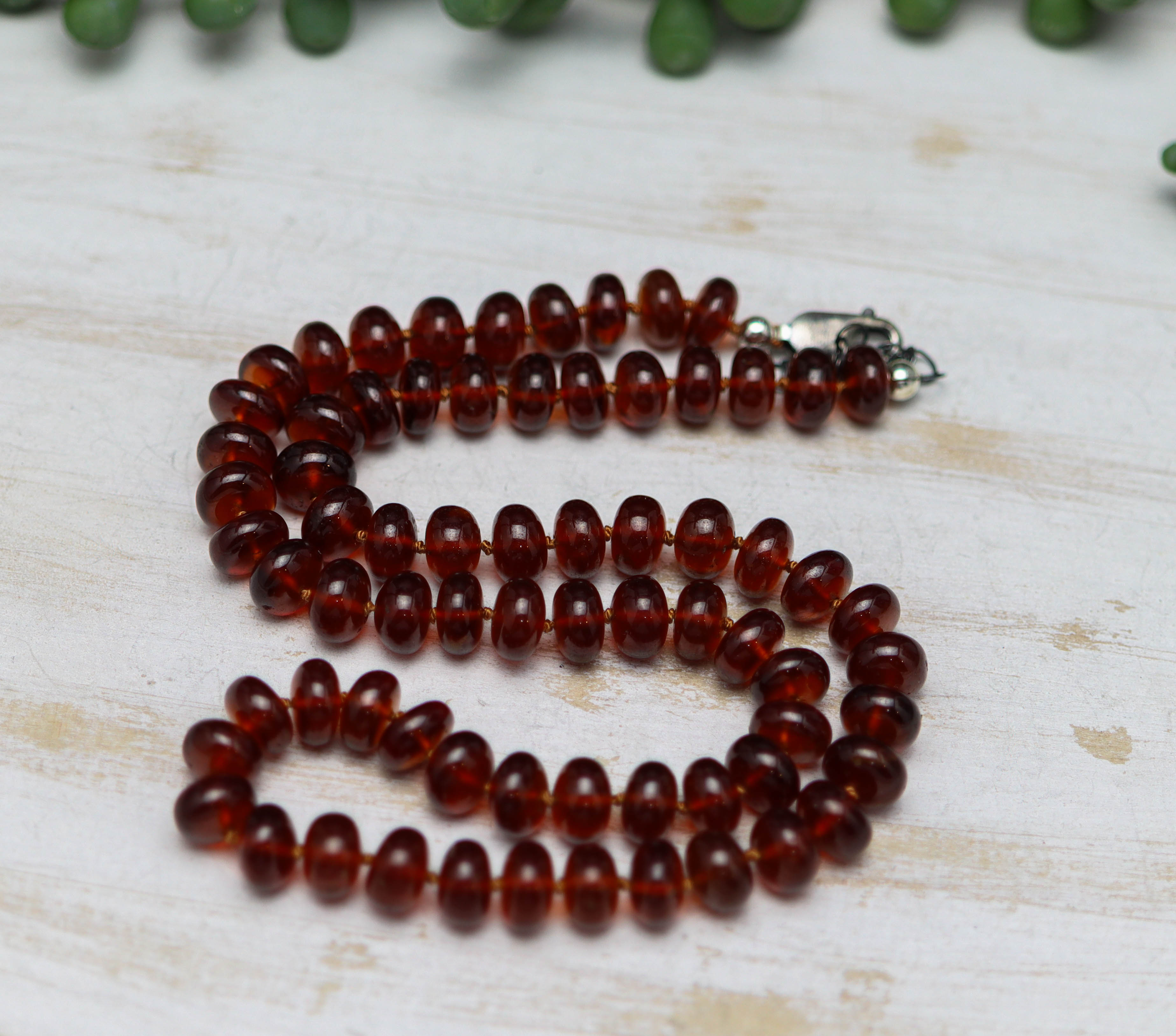 Hessonite Garnet Hand-Knotted Strand Necklace in Sterling Silver