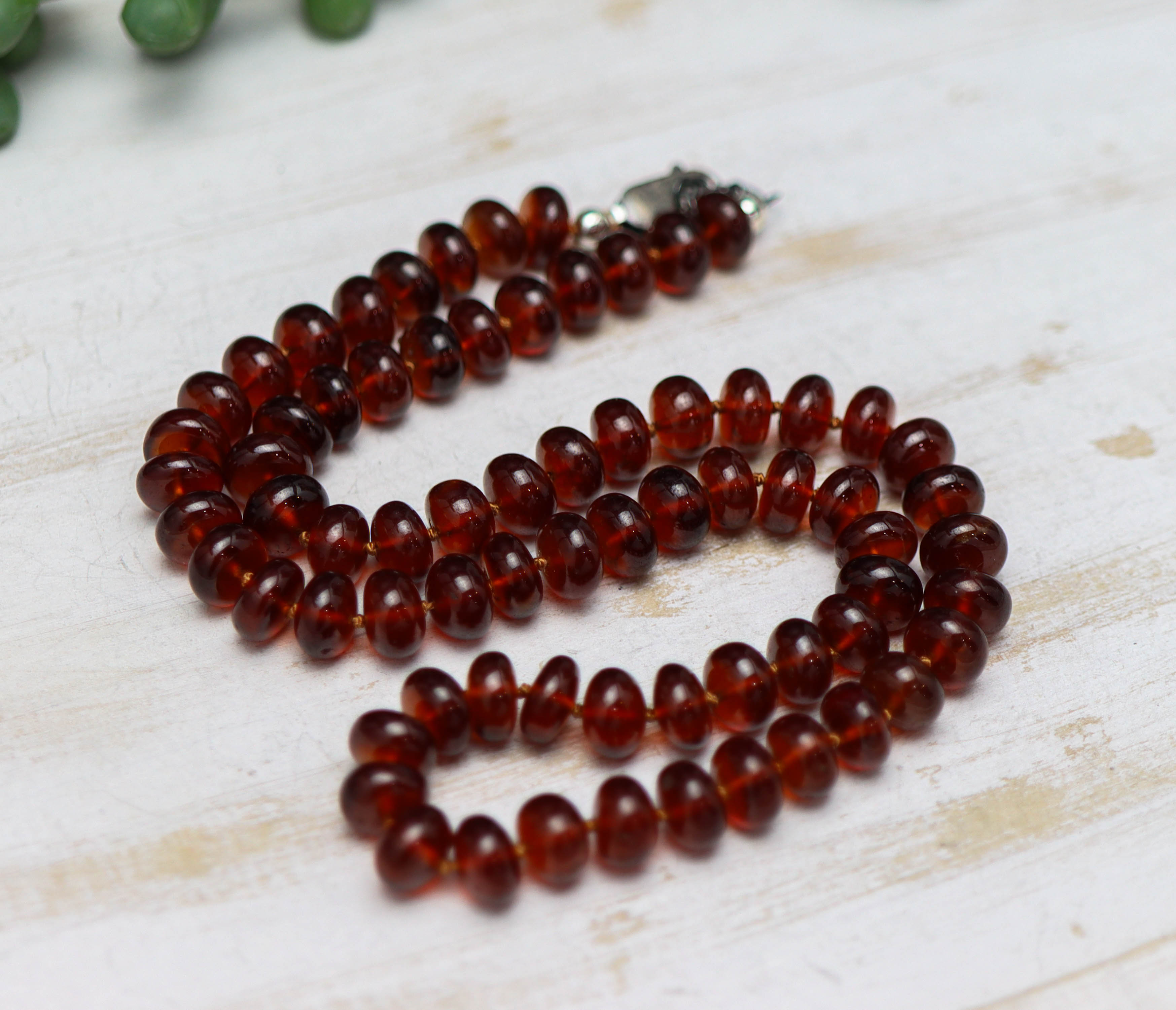 Hessonite Garnet Hand-Knotted Strand Necklace in Sterling Silver