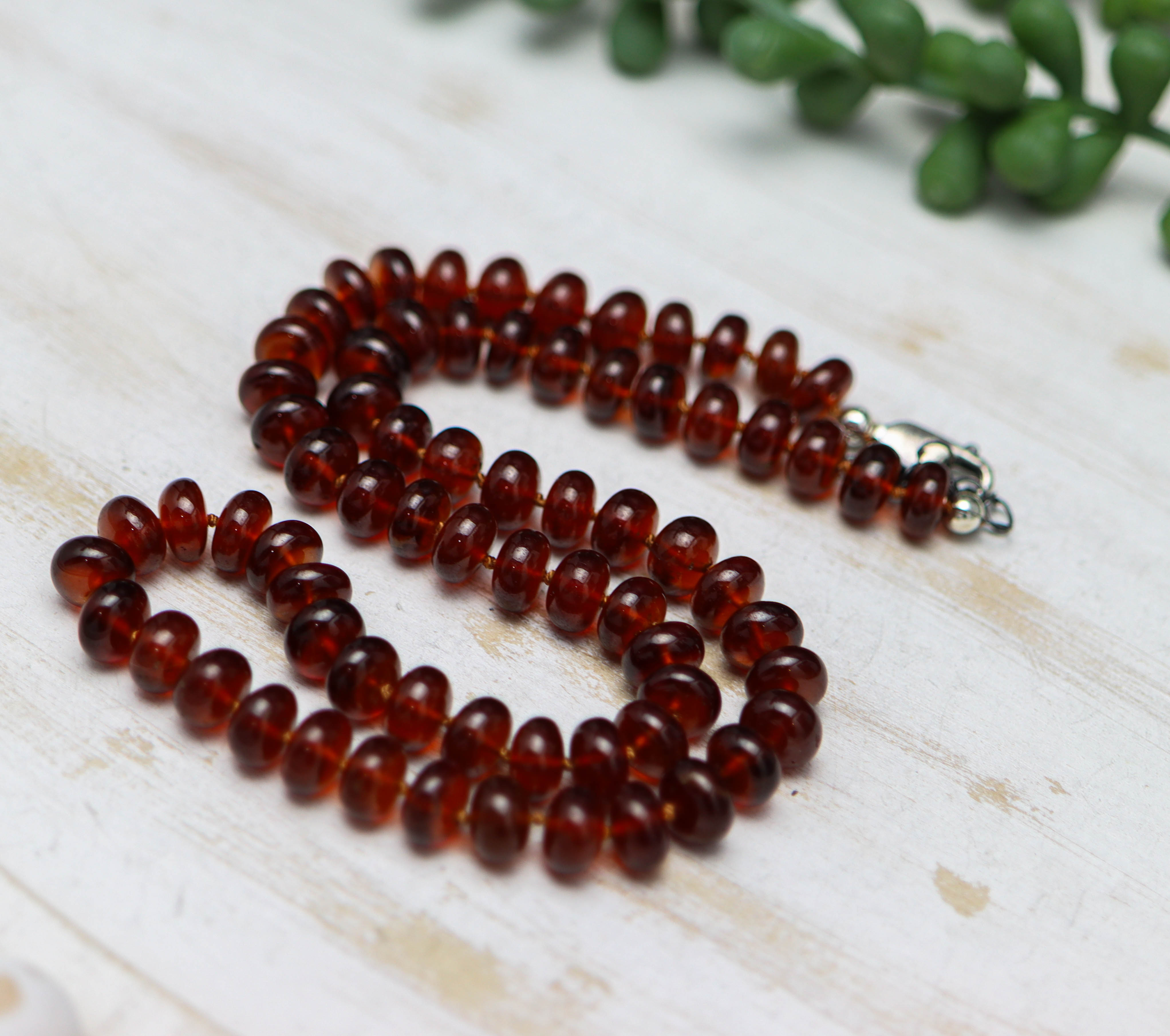 Hessonite Garnet Hand-Knotted Strand Necklace in Sterling Silver