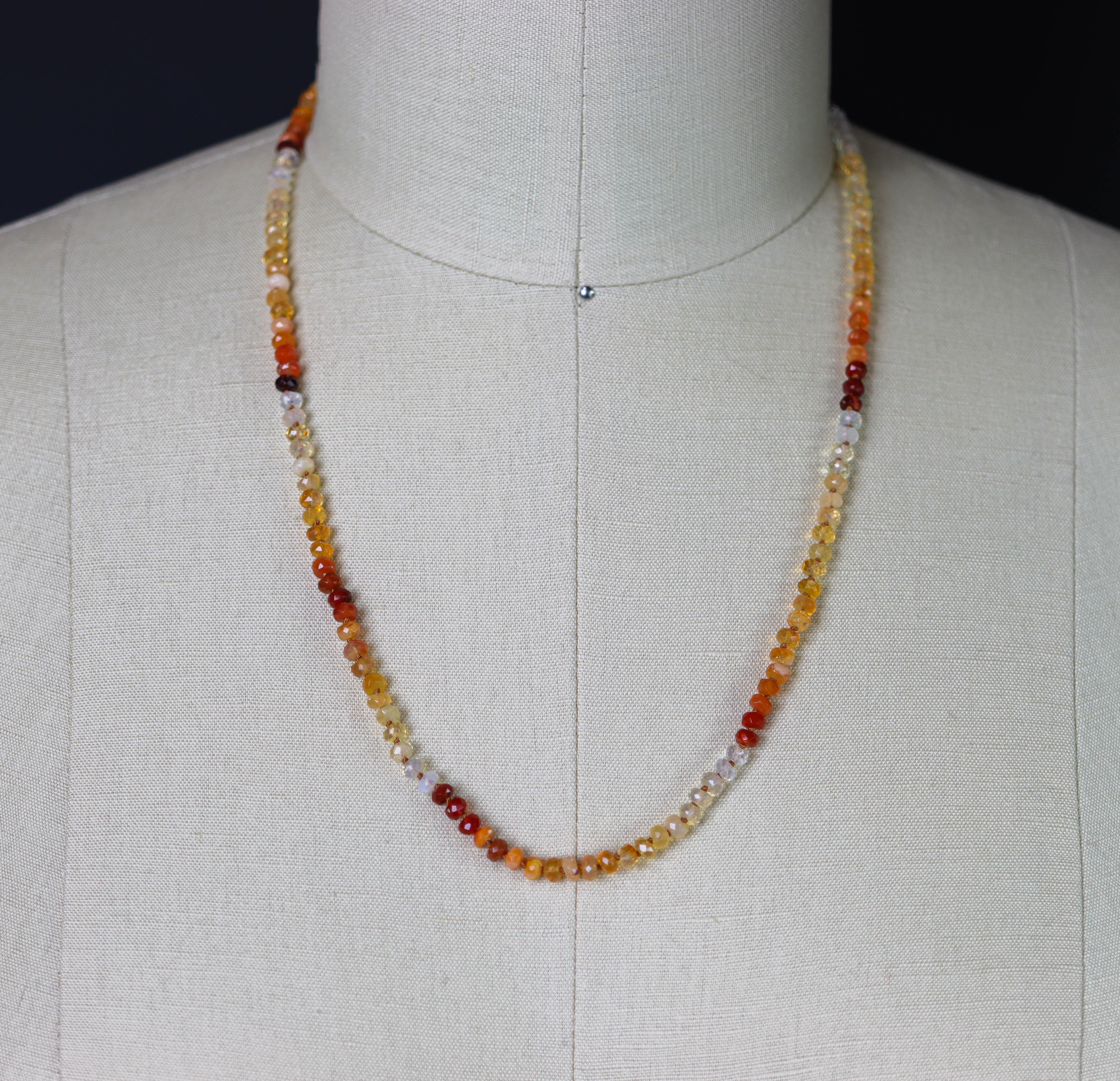 Mexican Fire Opal Hand Knotted Bead Necklace Sterling Silver