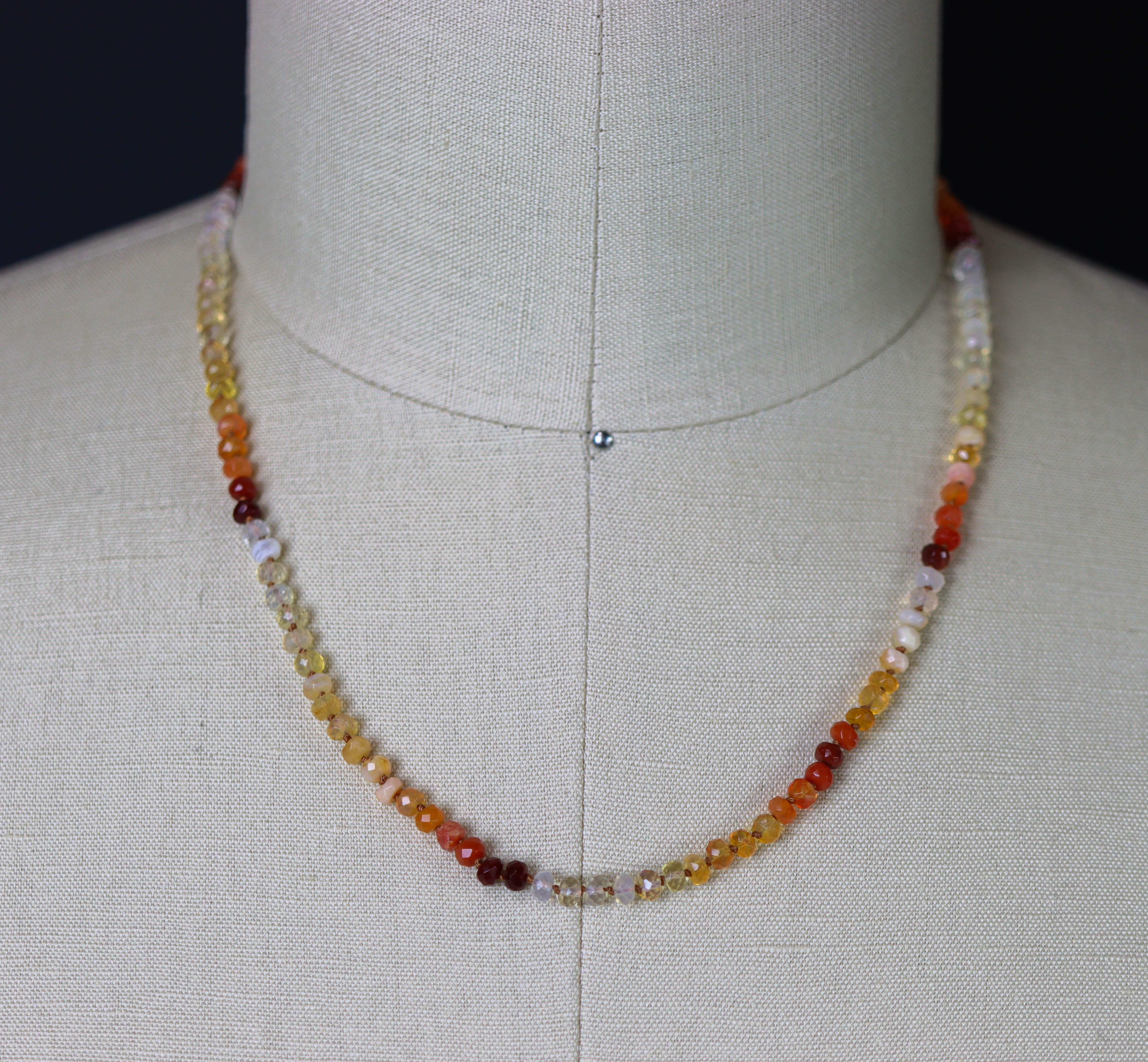 Mexican Fire Opal Hand Knotted Bead Necklace Sterling Silver