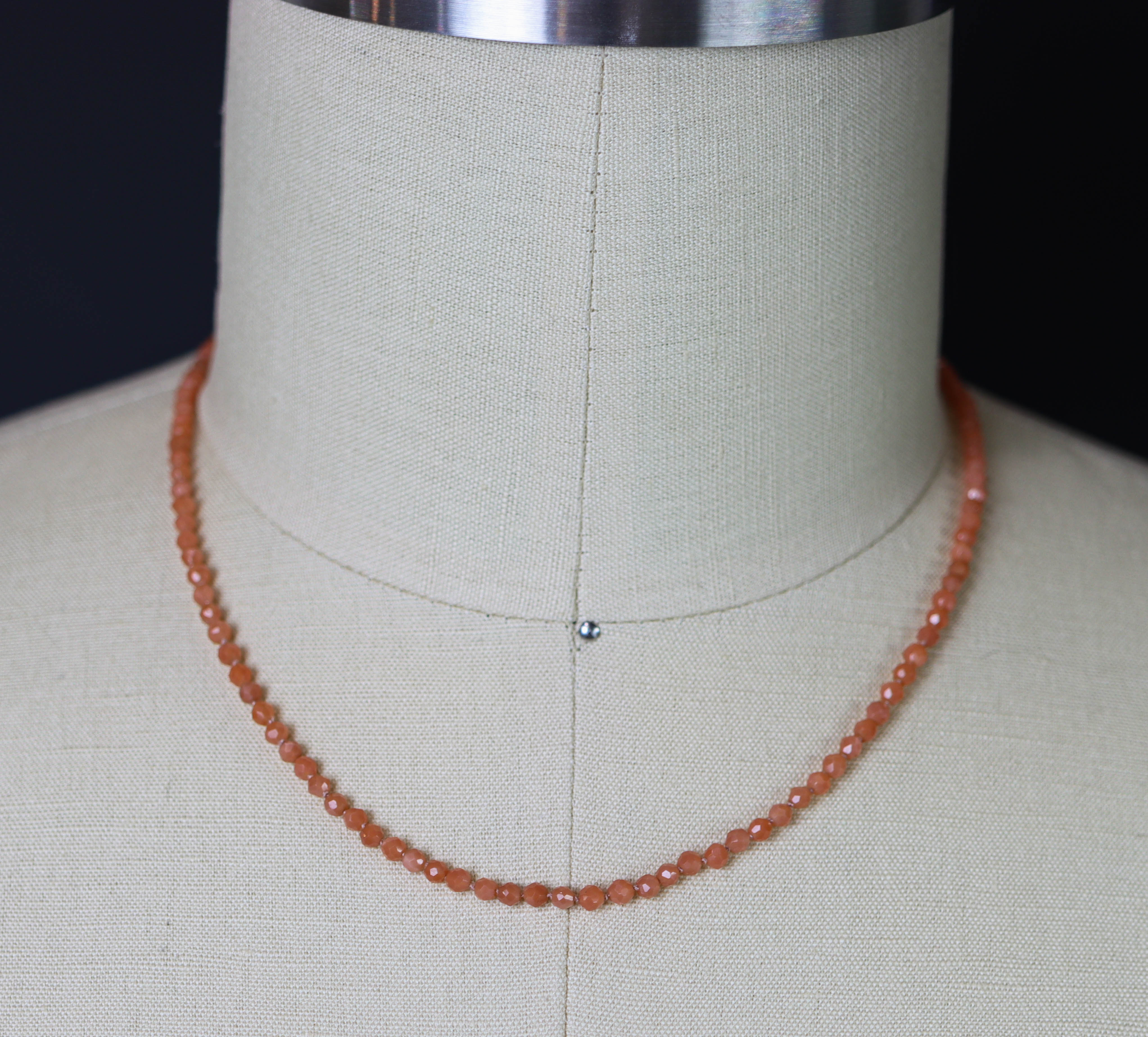 Peach Moonstone Hand Knotted Bead Necklace Sterling Silver