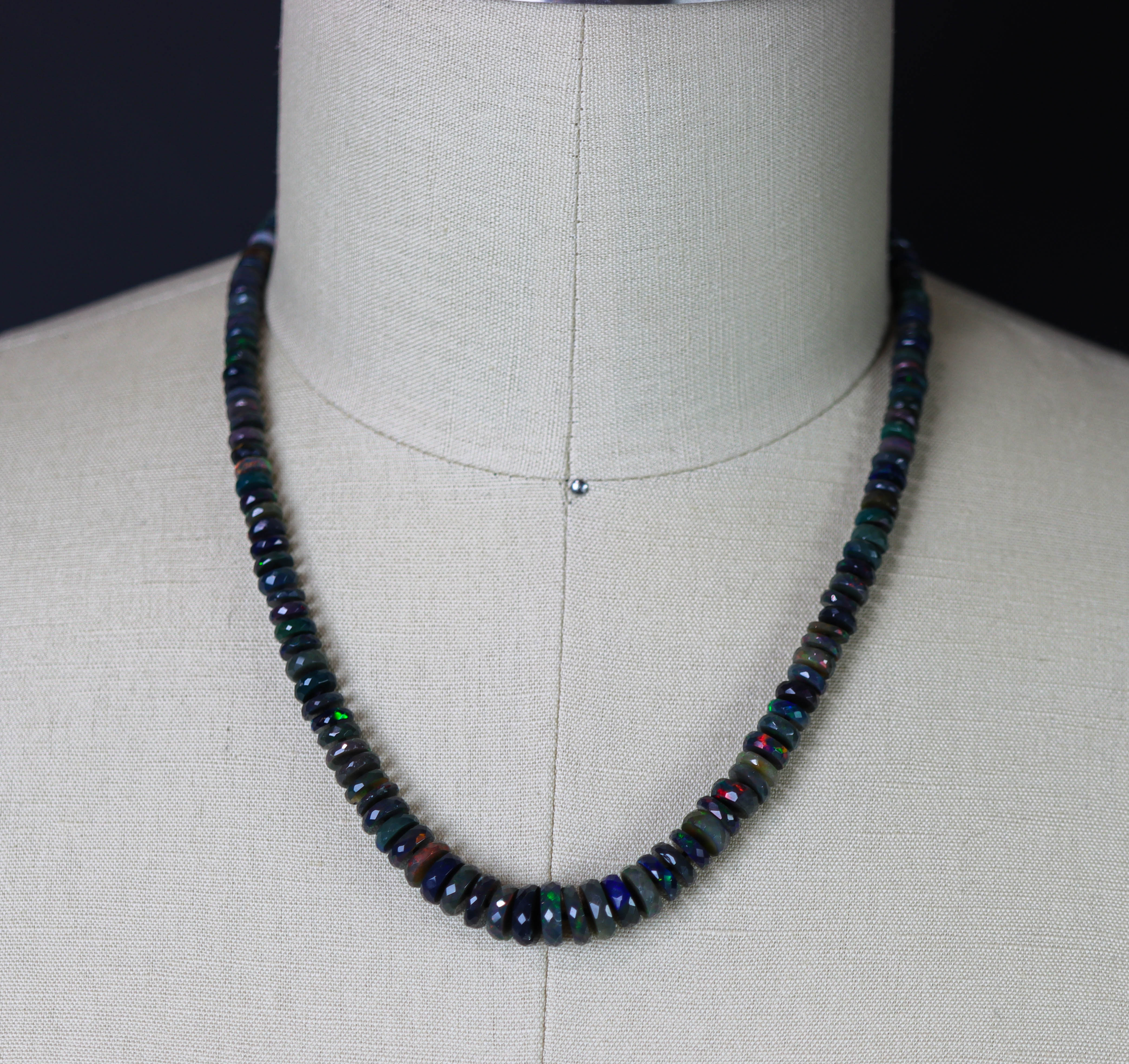 Black Opal Hand Knotted Bead Necklace Sterling Silver *ONLY ONE*