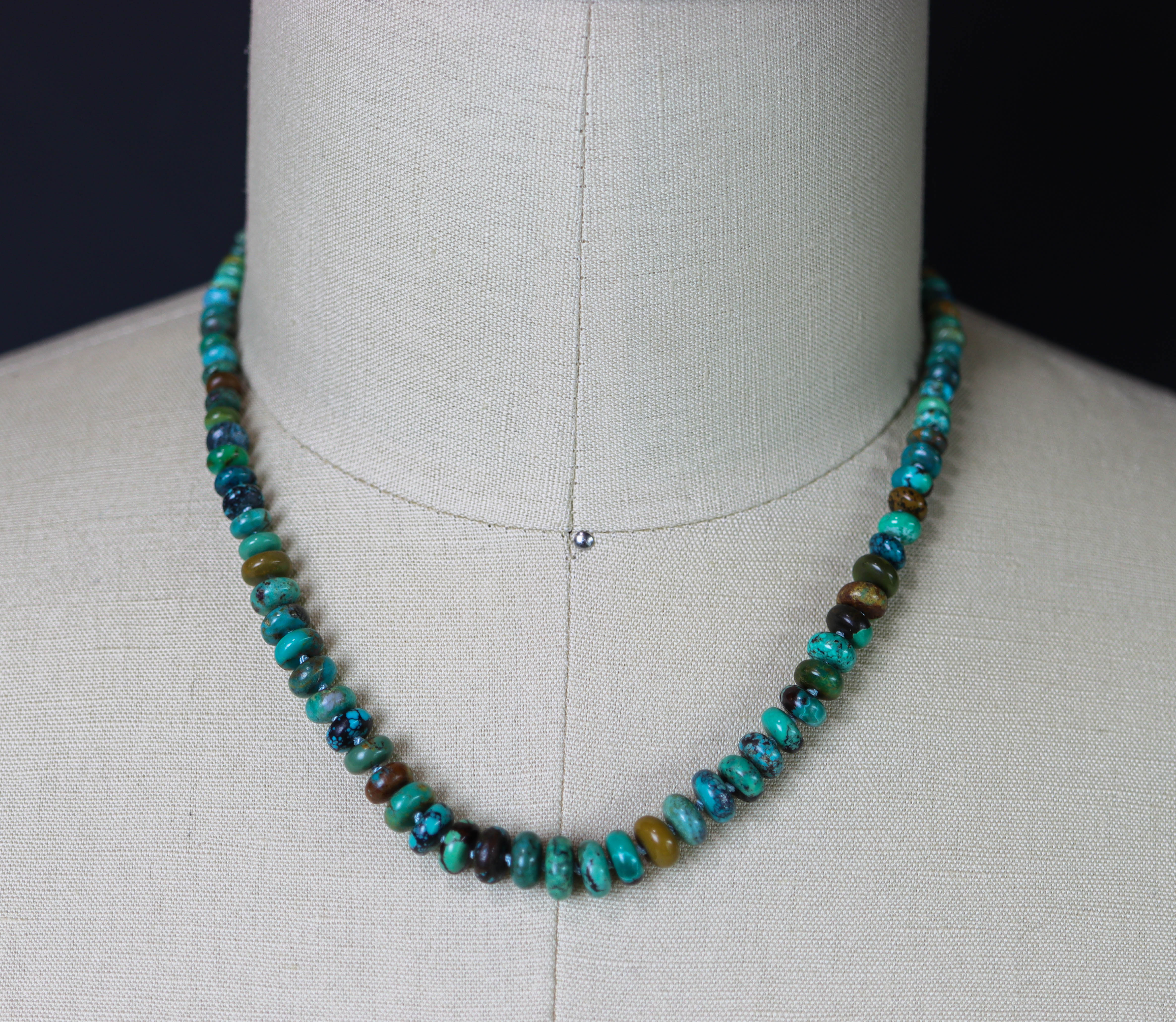 Turquoise Hand Knotted Bead Necklace Sterling Silver