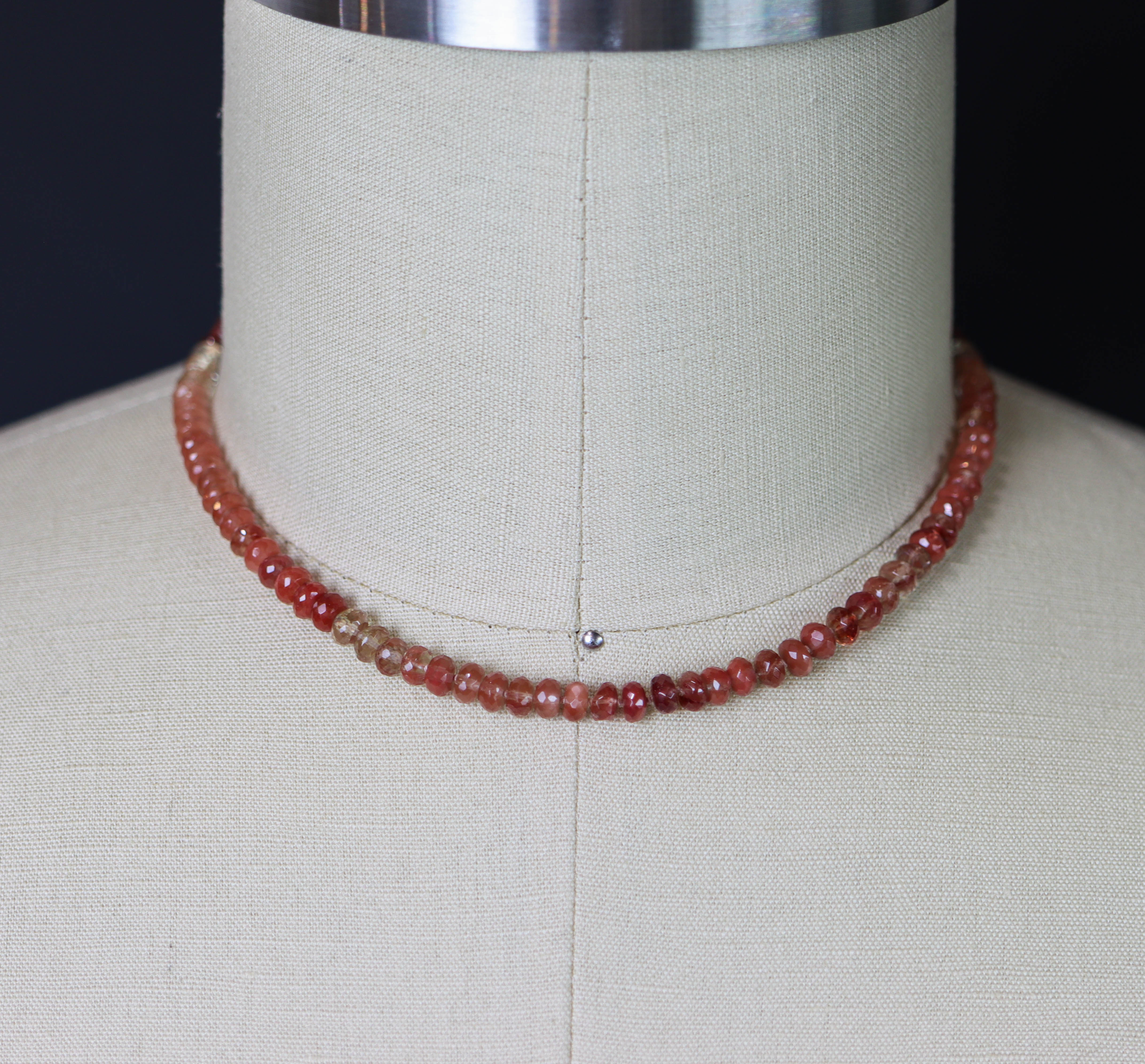 Andesine Hand Knotted Bead Necklace Sterling Silver 16 inch
