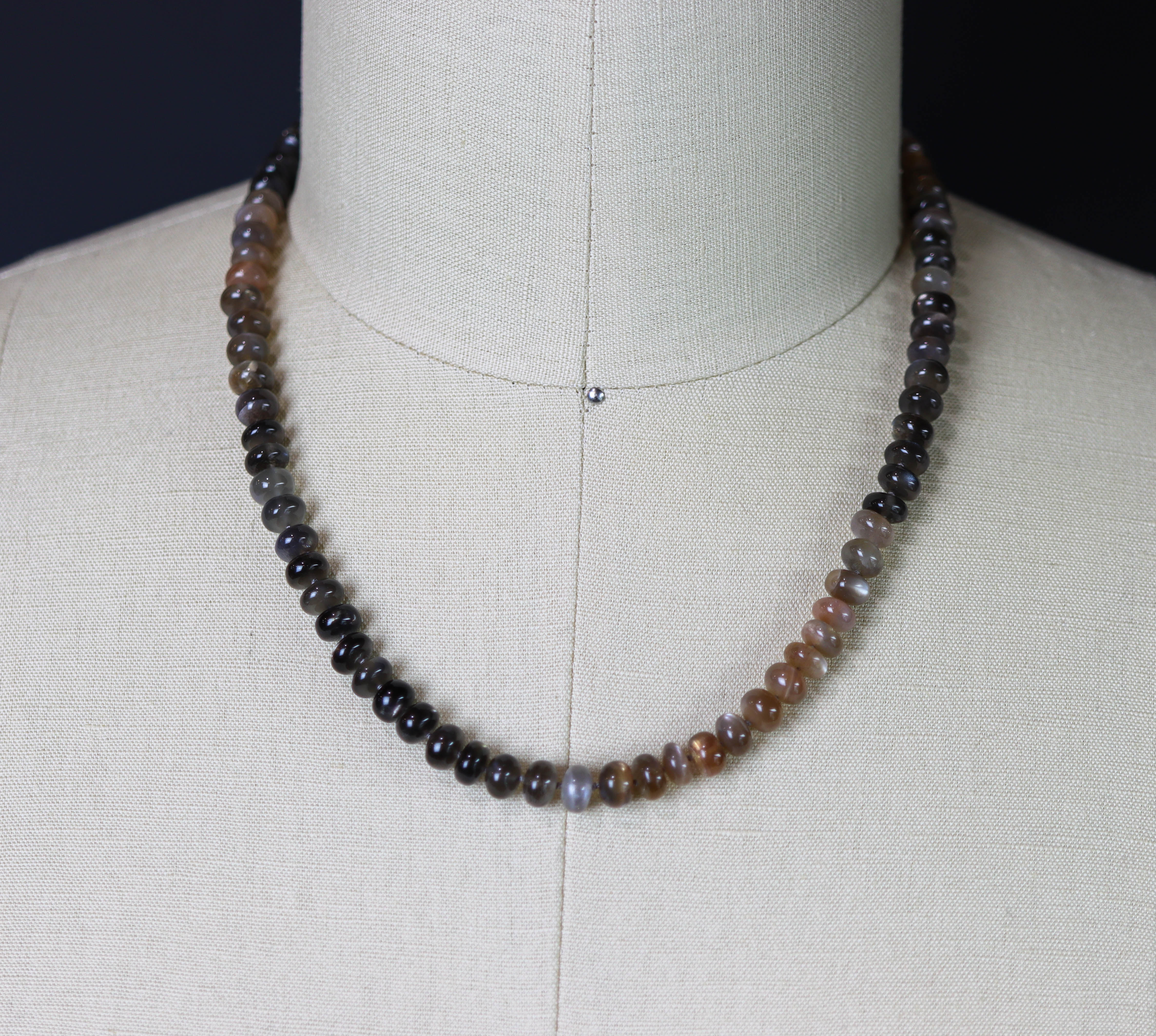 Australian Moonstone Hand Knotted Bead Necklace Sterling Silver
