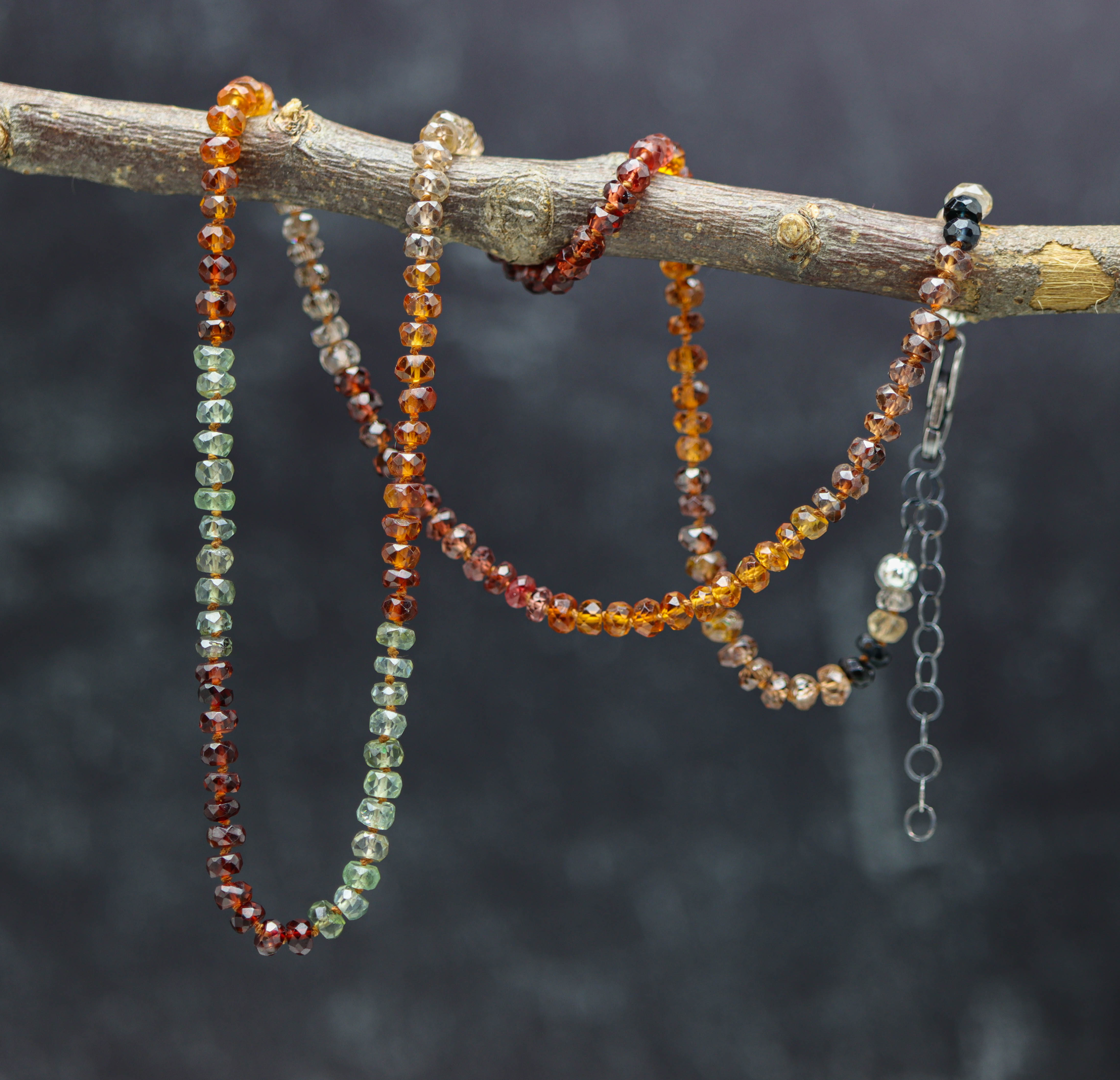 Tundra Sapphire Hand Knotted Bead Necklace Sterling Silver 19 inch