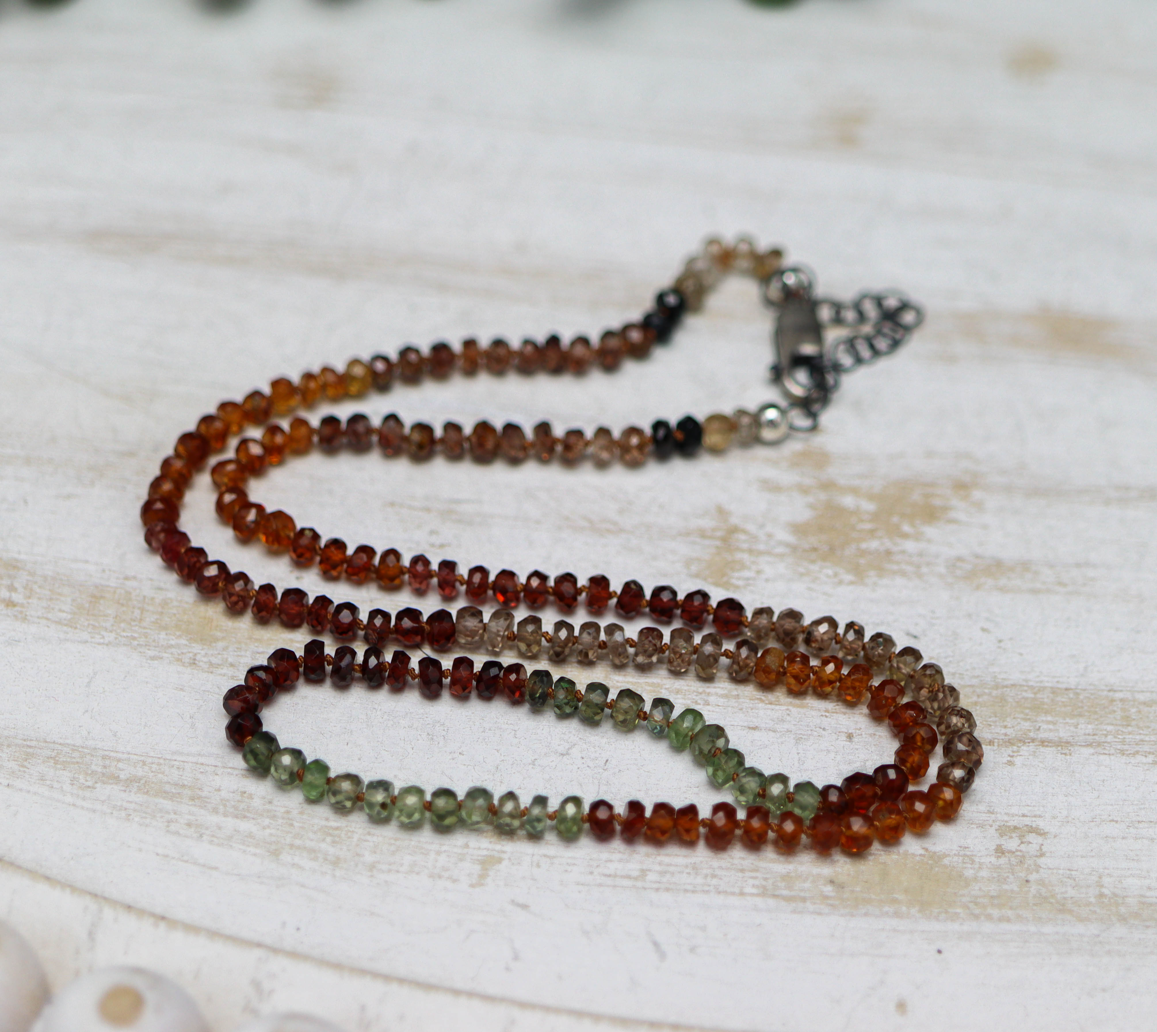 Tundra Sapphire Hand Knotted Bead Necklace Sterling Silver 19 inch