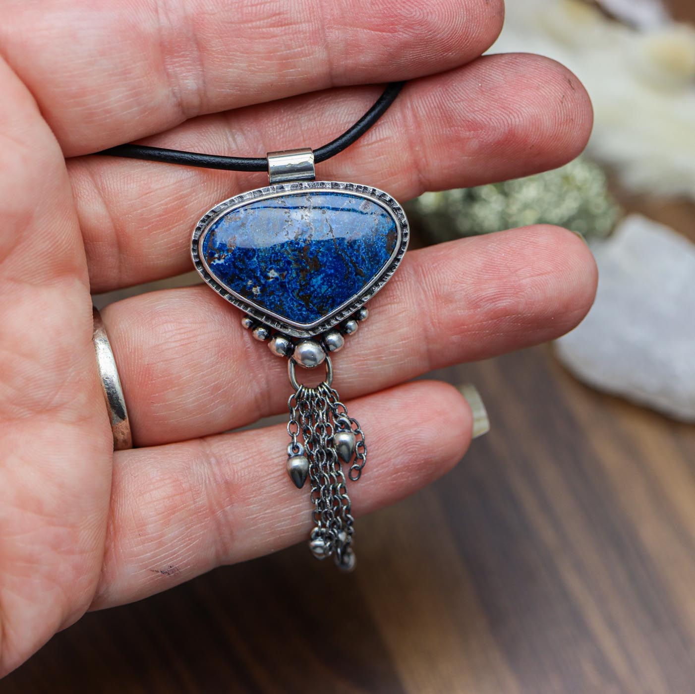 Vivid Blue Shattuckite Pendant Sterling Silver One Of a Kind Gemstone Necklace