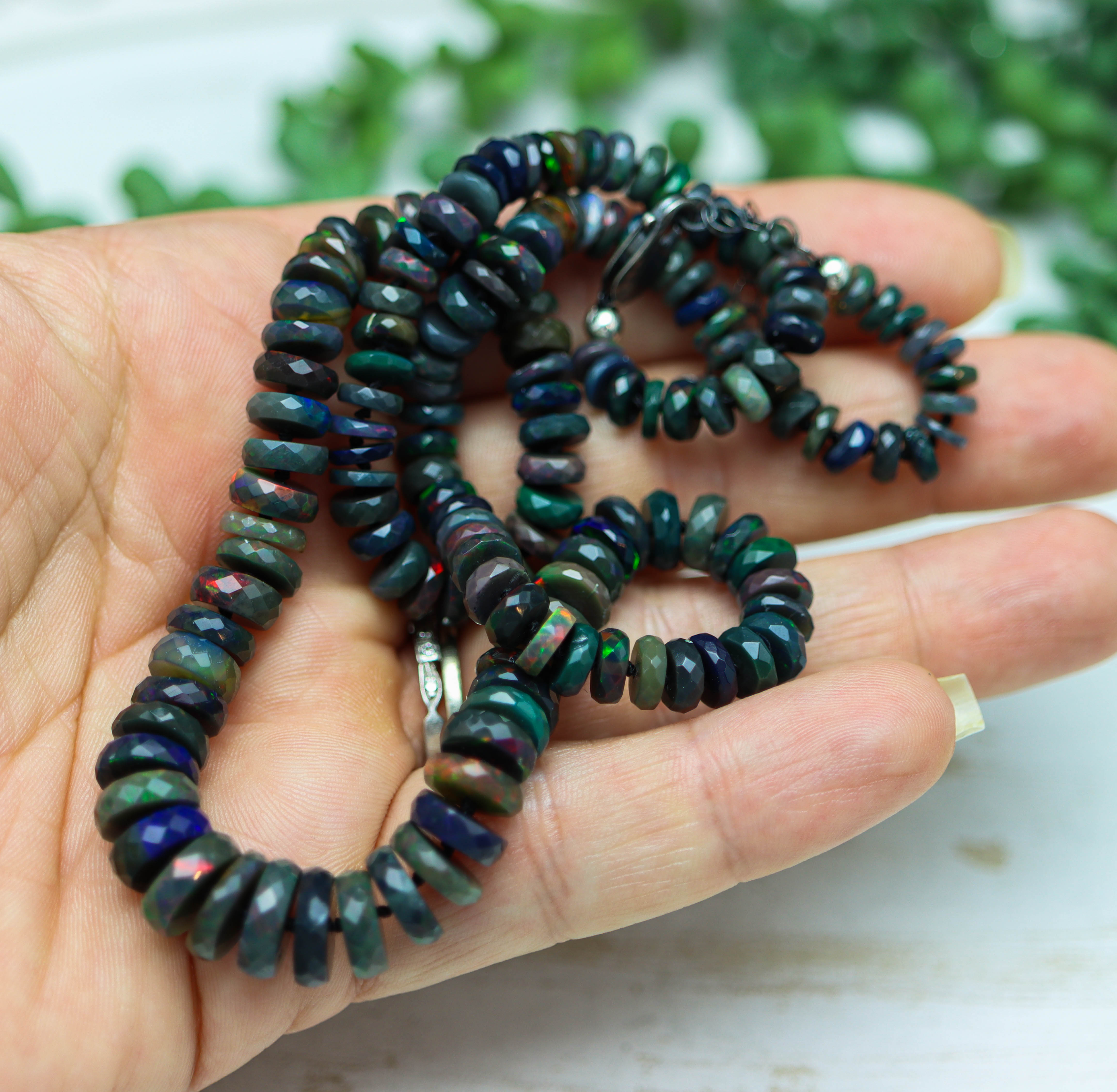Black Opal Hand Knotted Bead Necklace Sterling Silver *ONLY ONE*