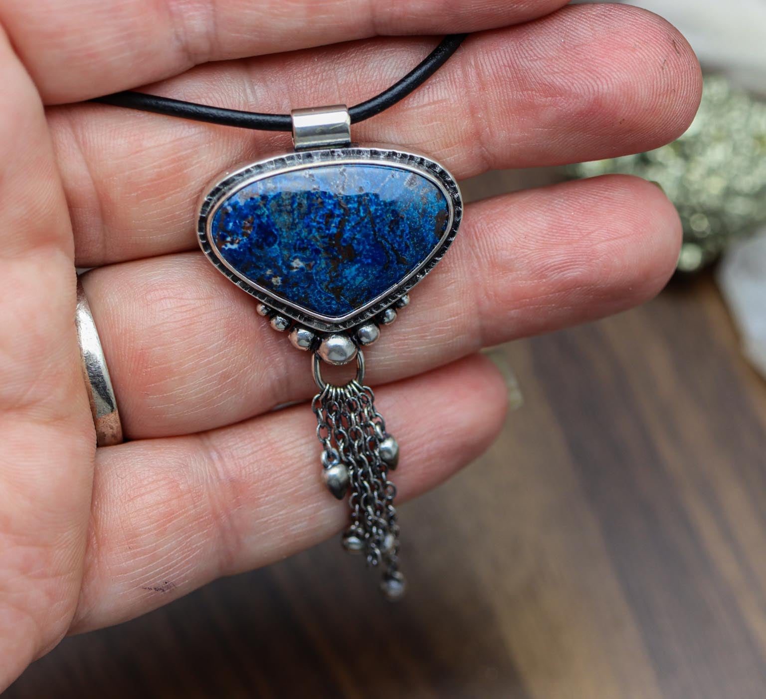 Vivid Blue Shattuckite Pendant Sterling Silver One Of a Kind Gemstone Necklace