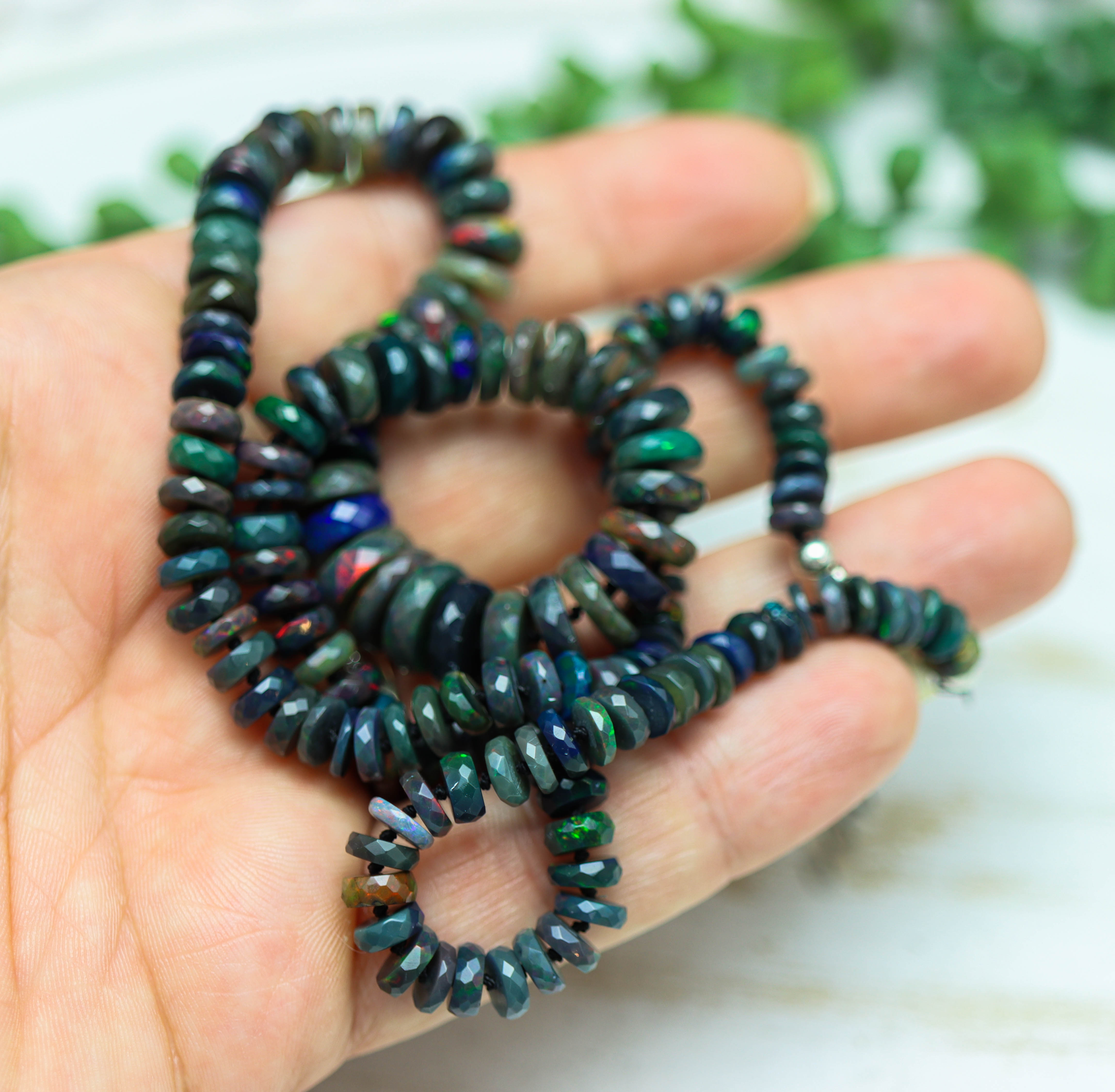 Black Opal Hand Knotted Bead Necklace Sterling Silver *ONLY ONE*