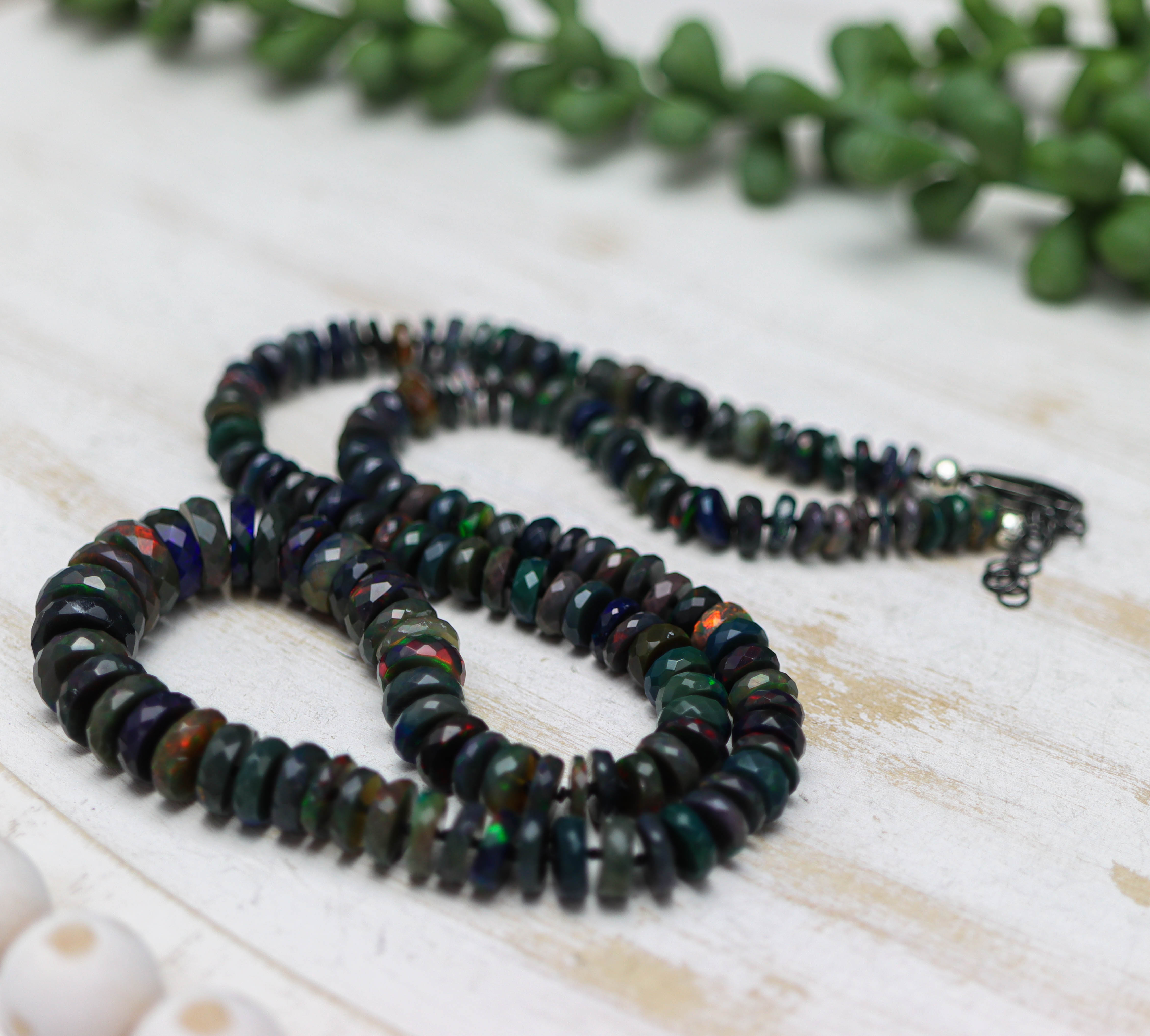 Black Opal Hand Knotted Bead Necklace Sterling Silver *ONLY ONE*