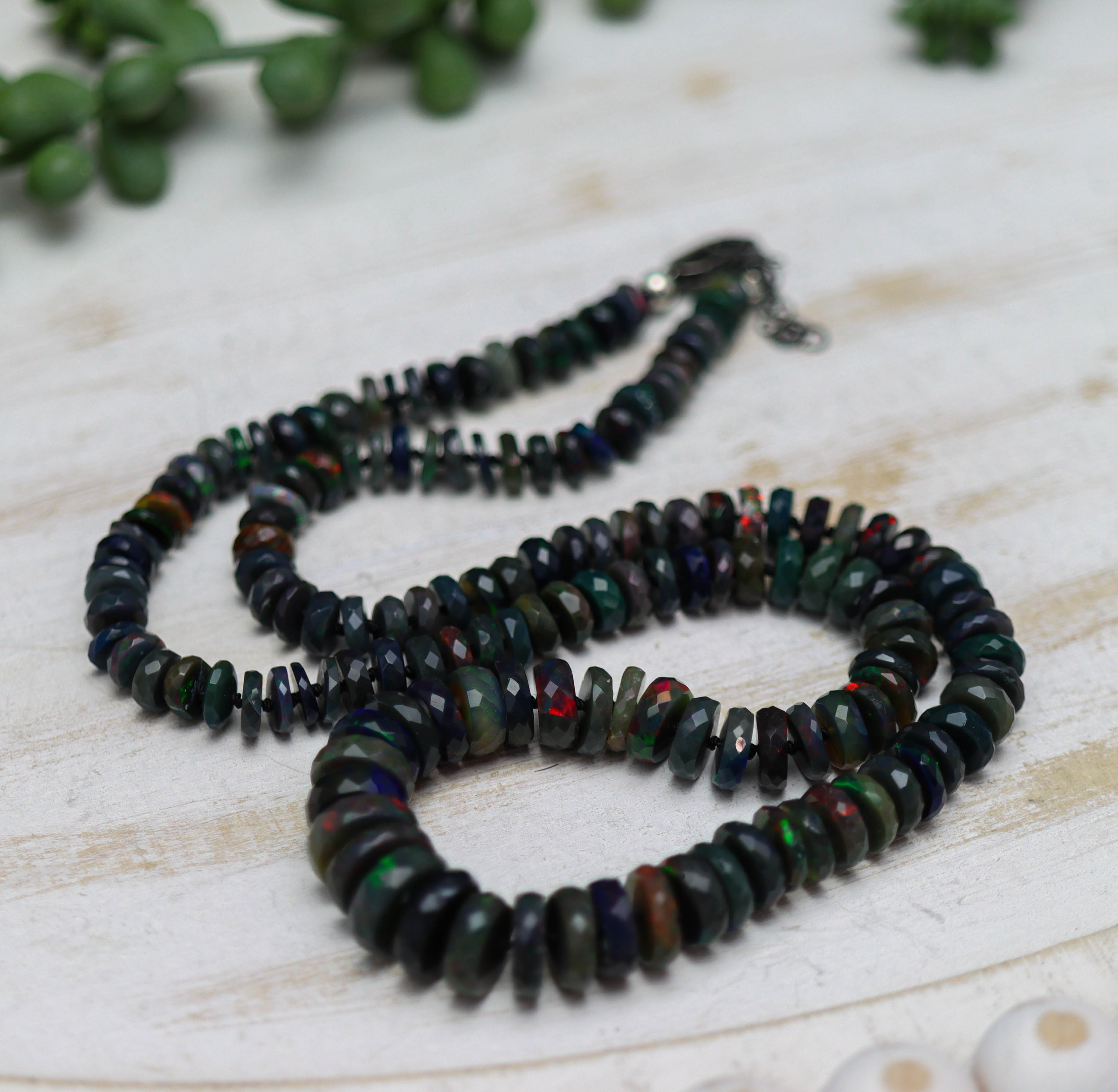 Black Opal Hand Knotted Bead Necklace Sterling Silver *ONLY ONE*