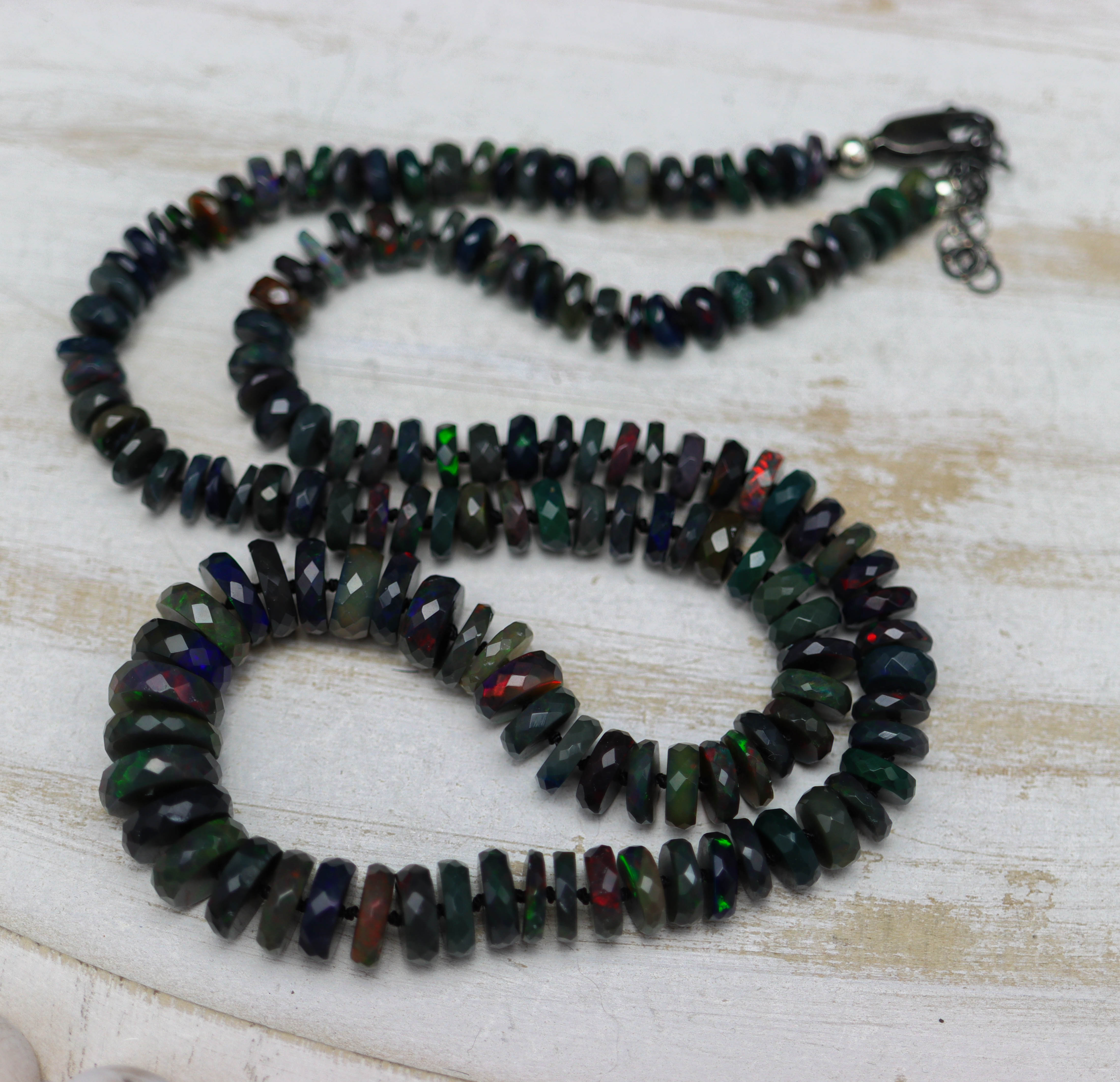 Black Opal Hand Knotted Bead Necklace Sterling Silver *ONLY ONE*