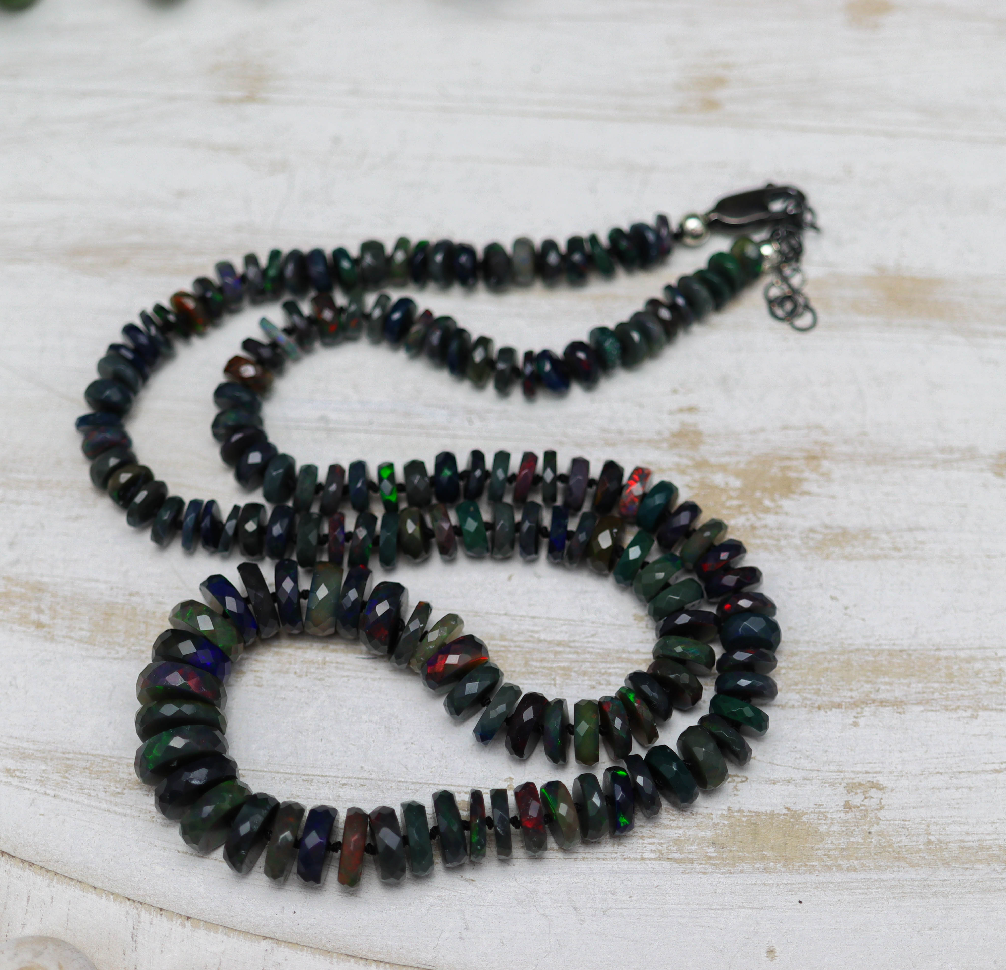 Black Opal Hand Knotted Bead Necklace Sterling Silver *ONLY ONE*