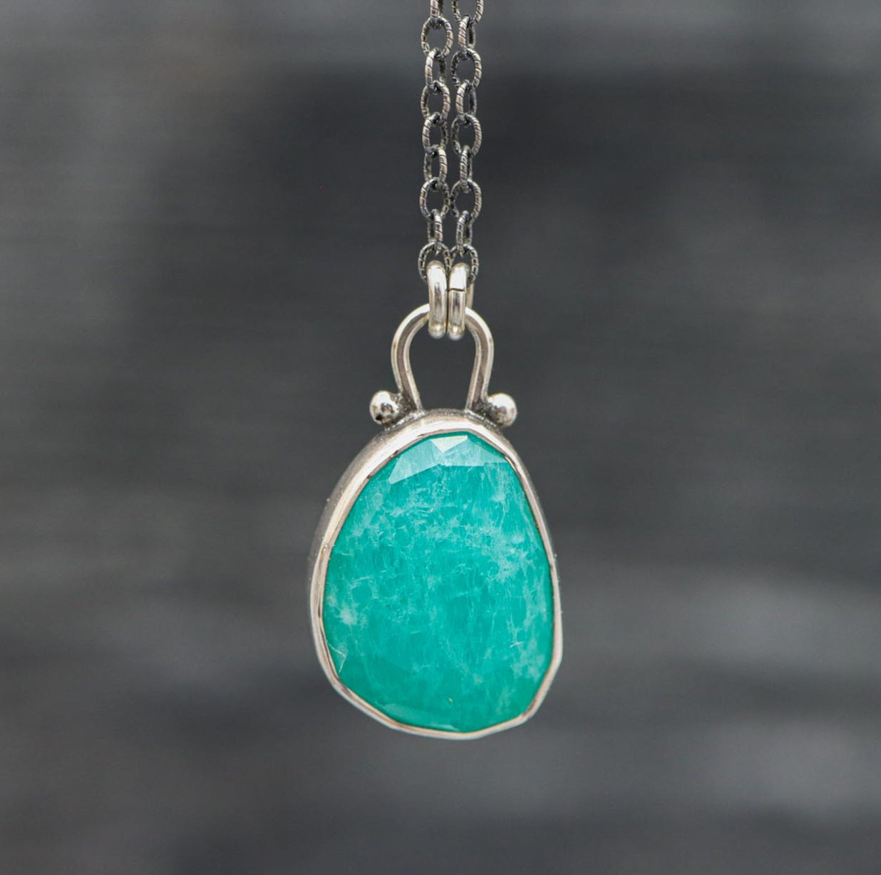 Amazonite Petite Pendant Necklace in Sterling Silver